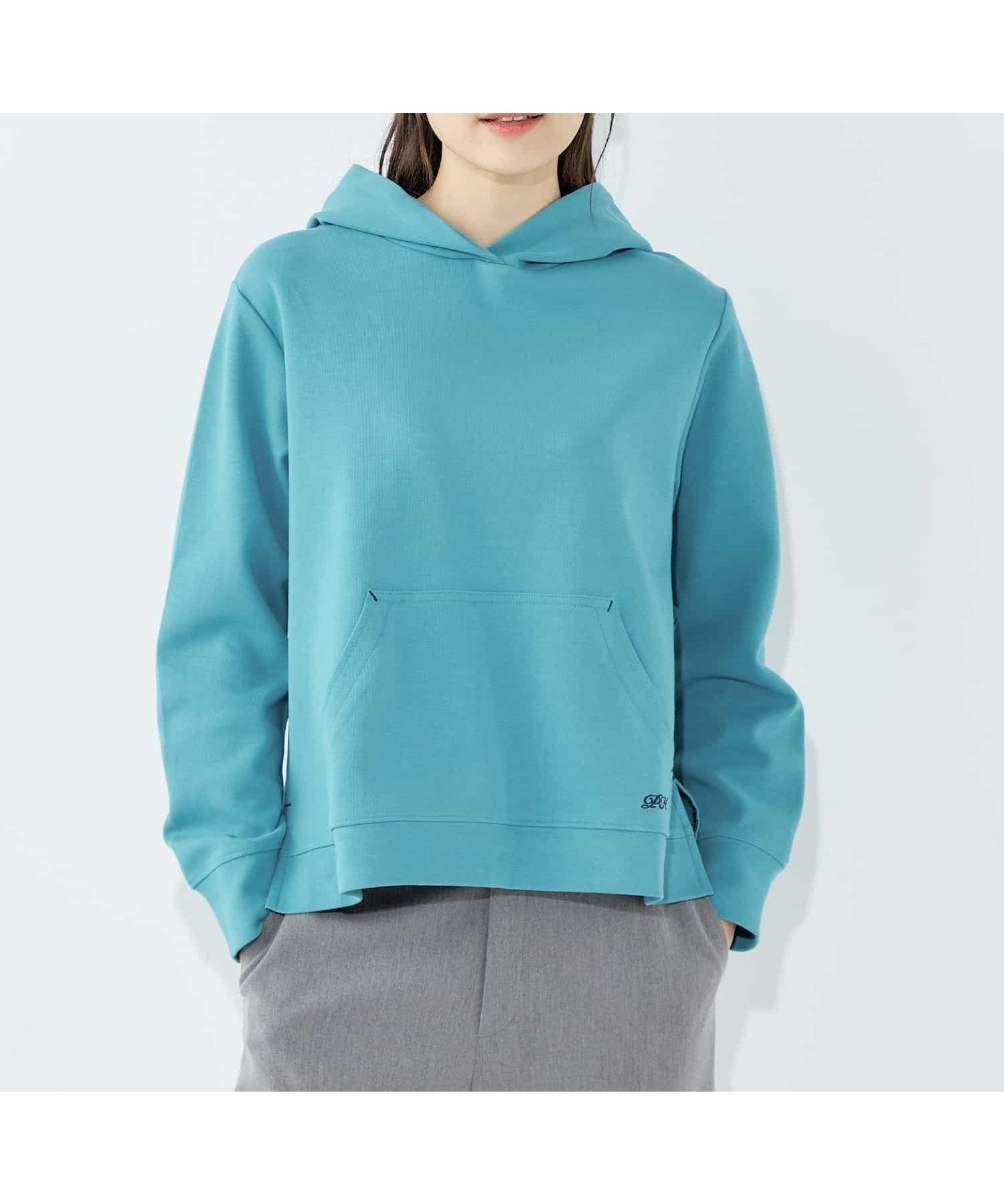 【プチ オンフルール/Petit Honfleur】のスウェットスリットパーカー インテリア・キッズ・メンズ・レディースファッション・服の通販 founy(ファニー) 　ファッション　Fashion　レディースファッション　Fashion for Women　トップス・カットソー　Cut & Sew Tops　レディースパーカー・カジュアルフーディー　Casual Hoodies & Sweatshirts　スウェット・クルーネックトップス　Sweatshirts & Crewnecks / Relaxed Fit Sweat Tops　おすすめ　Recommended / Our Picks　カットソー　Cut and Sewn Top　ショート　Short, Short Length　スリット　Slit, Slit Detail　フレア　Flare, Flared　ターコイズブルー|ID: prp329100004765073 ipo3291000000034497947