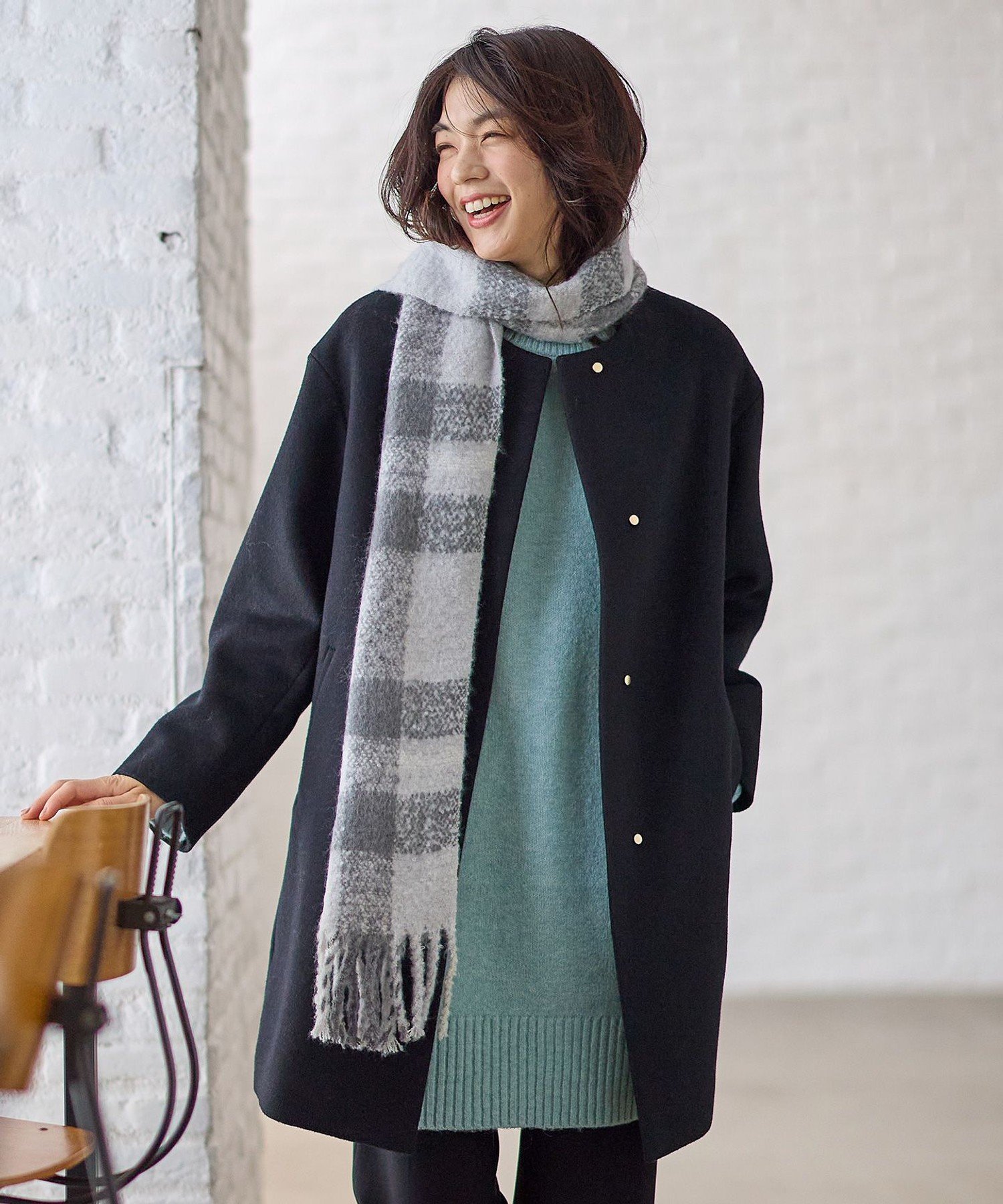 【エニー/ANY】の【防風裏地】カシミヤブレンドコート インテリア・キッズ・メンズ・レディースファッション・服の通販 founy(ファニー) 　ファッション　Fashion　レディースファッション　Fashion for Women　アウター　Coat / Outerwear Collection　コート・ロングコート・ピーコート　Long Coats, Peacoats & More　インナー　Innerwear　ストール　Stole, Wrap　タートルネック　Turtleneck, High Neck　チェック　Check, Plaid, Tartan　人気　Popular, Best Seller　マフラー　Scarf, Muffler　無地　Plain, Solid Color　再入荷　Restock / Back in Stock　おすすめ　Recommended / Our Picks　ブラック[005]|ID: prp329100004765088 ipo3291000000034498127