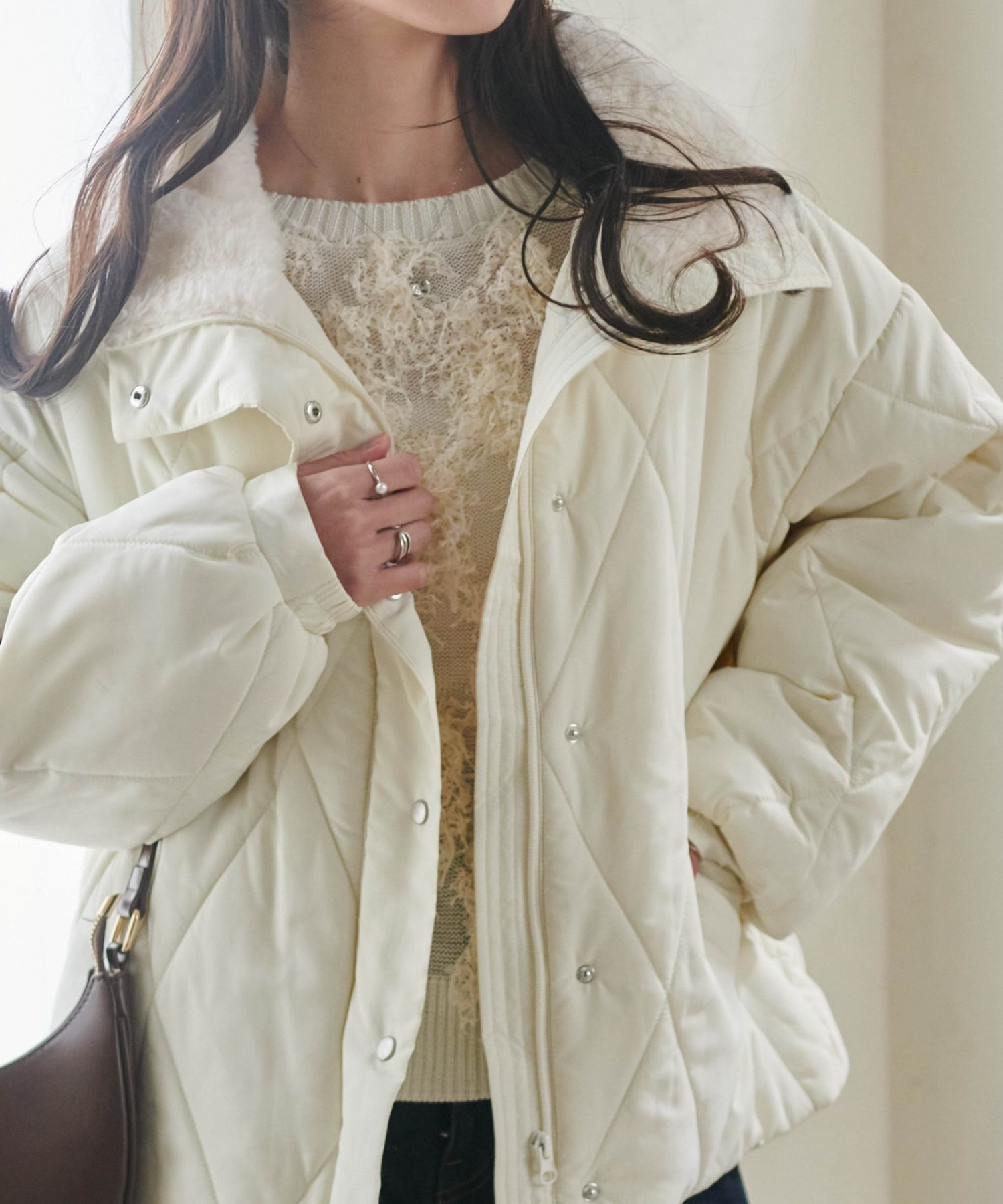 【ラナン/Ranan】のダイヤキルトスタンドカラーブルゾン インテリア・キッズ・メンズ・レディースファッション・服の通販 founy(ファニー) 　ファッション　Fashion　レディースファッション　Fashion for Women　アウター　Coat / Outerwear Collection　ブルゾンジャケット・スポーティアウター　Blouson Jackets　キルト　Quilt, Quilted Fabric　スタンド　Stand Collar, Upright Stand　タフタ　Taffeta, Structured Fabric　フェイクファー　Faux Fur, Imitation Fur　ブルゾン　Blouson, Bomber Jacket　ポケット　Pocket, Pocket Detail　エレガント 上品　Elegant　アイボリー|ID: prp329100004765113 ipo3291000000034498491