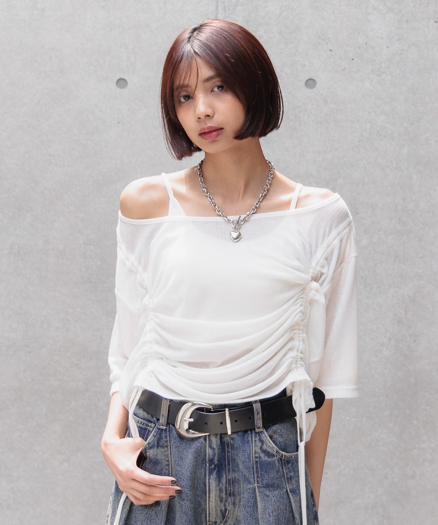 【ページボーイ/PAGEBOY】のドロストシャーリング半袖セット インテリア・キッズ・メンズ・レディースファッション・服の通販 founy(ファニー) 　ファッション　Fashion　レディースファッション　Fashion for Women　トップス・カットソー　Cut & Sew Tops　おすすめ　Recommended / Our Picks　コンパクト　Compact, Small Size　セットアップ　Set-Up, Coordinated Outfit　ボトム　Bottoms, Lower Wear　ワンショル　One Shoulder, Asymmetrical　半袖　Short Sleeve, Half Sleeve　オフホワイト05|ID: prp329100004765121 ipo3291000000034498580