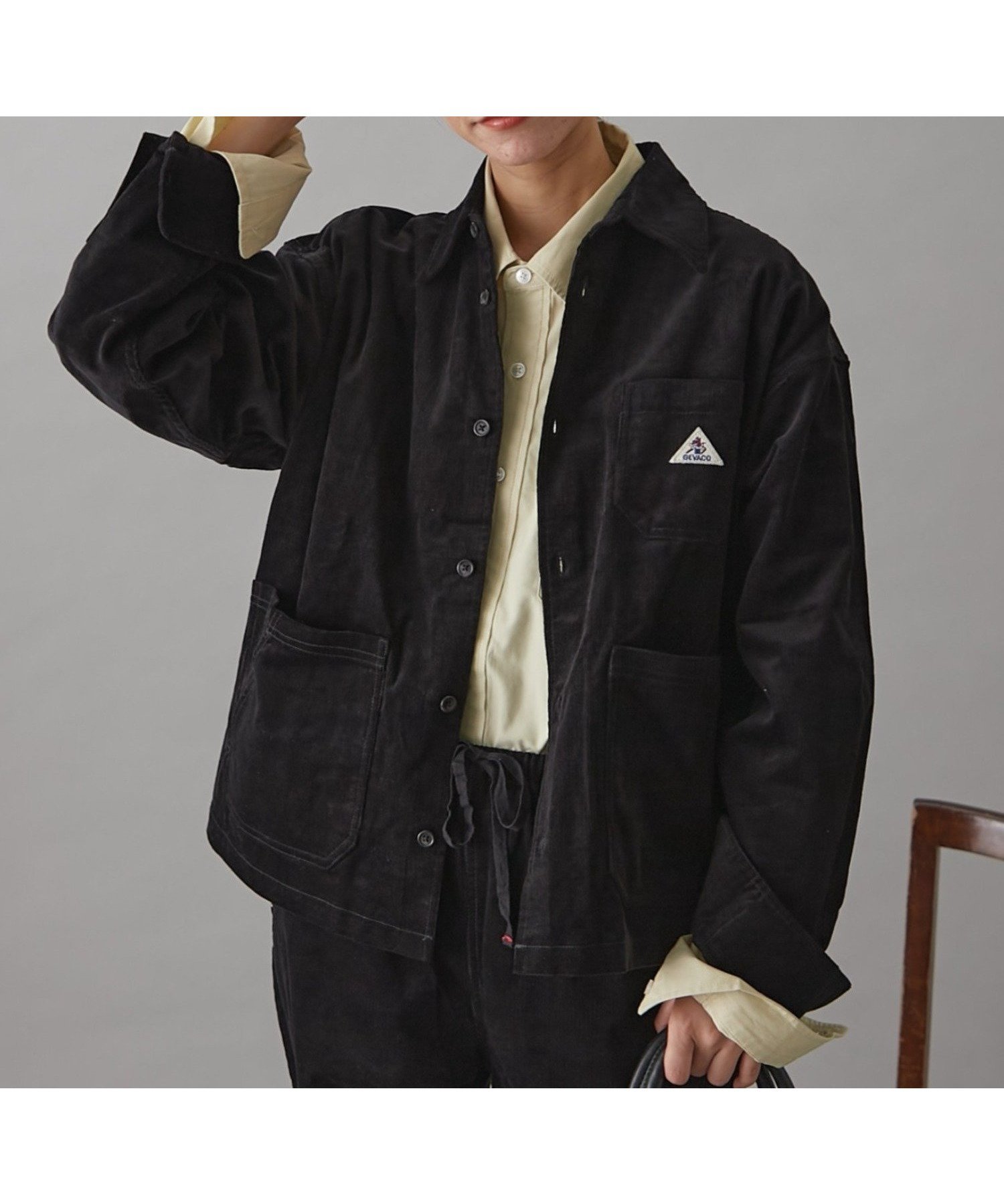 【チャオパニックティピー/CIAOPANIC TYPY】の【セットアップ対応】【GEVACO】コーデュロイシャツジャケット インテリア・キッズ・メンズ・レディースファッション・服の通販 founy(ファニー) 　ファッション　Fashion　レディースファッション　Fashion for Women　アウター　Coat / Outerwear Collection　レディースジャケット・軽アウター　Jackets　アクセサリー　Fashion Accessories　インナー　Innerwear　カットソー　Cut and Sewn Top　クラシカル　Classical, Vintage-Inspired　コーデュロイ　Corduroy, Cord Fabric　ジャケット　Jacket, Outerwear　スニーカー　Sneakers, Trainers　セットアップ　Set-Up, Coordinated Outfit　デニム　Denim, Jeans Material　トレンド　Trend, Trending Now　ネックレス　Necklace, Pendant Necklace　バランス　Balance, Style Balance　パッチ　Patch, Appliqué　フラップ　Flap, Flap Pocket　フロント　Front, Front Design　ポケット　Pocket, Pocket Detail　ミニスカート　Mini Skirt, Short Skirt　リラックス　Relax, Relaxed Fit　ワンポイント　One Point, Statement Accent　ワーク　Workwear, Utility Style　A/W・秋冬　Autumn/Winter　おすすめ　Recommended / Our Picks　エレガント 上品　Elegant　ブラック|ID: prp329100004765131 ipo3291000000034498637