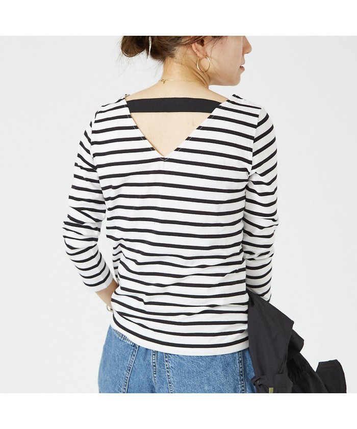 【ルージュヴィフラクレ/Rouge vif la cle】のバックVボーダー ロンT インテリア・キッズ・メンズ・レディースファッション・服の通販 founy(ファニー) https://founy.com/ ファッション Fashion レディースファッション Fashion for Women トップス・カットソー Cut & Sew Tops ロングTシャツ・Tシャツ Longline T-Shirts & Tees バッグ Bags インナー Innerwear ジャケット Jacket, Outerwear ボーダー Border, Stripe |ID: prp329100004765151 ipo3291000000034589014