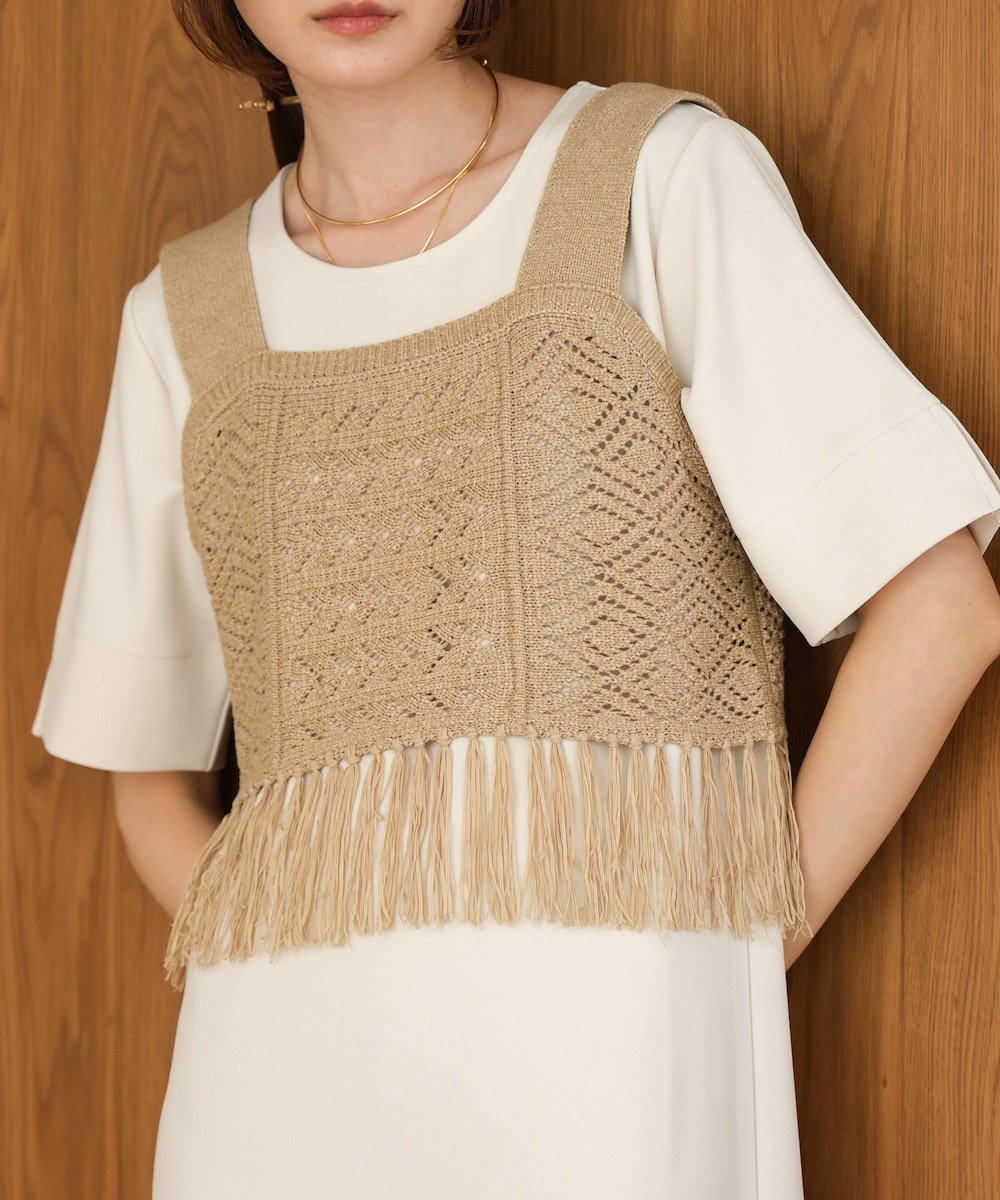 【バブ ブージュルード/Bab Bou Jeloud】の【低身長向けサイズあり】フリンジビスチェ+ワンピースセット 人気、トレンドファッション・服の通販 founy(ファニー) 　ファッション　Fashion　レディースファッション　Fashion for Women　ワンピース　Dresses　エスニック　Ethnic Style　コンパクト　Compact, Small Size　ショルダー　Shoulder, Shoulder Strap　シンプル　Simple, Minimal　スマート　Smart, Elegant　スリット　Slit, Slit Detail　スリーブ　Sleeve, Long Sleeve / Short Sleeve　チェック　Check, Plaid, Tartan　定番　Standard, Basic Item　ハーフ　Half, Half-Length　ビスチェ　Bustier, Corset Top　フラット　Flat, Flat Shoes　フリンジ　Fringe, Tassel　ペチコート　Petticoat, Underskirt　ラウンド　Round, Round Neck　再入荷　Restock / Back in Stock　エレガント 上品　Elegant　 other-1|ID: prp329100004765194 ipo3291000000034498990