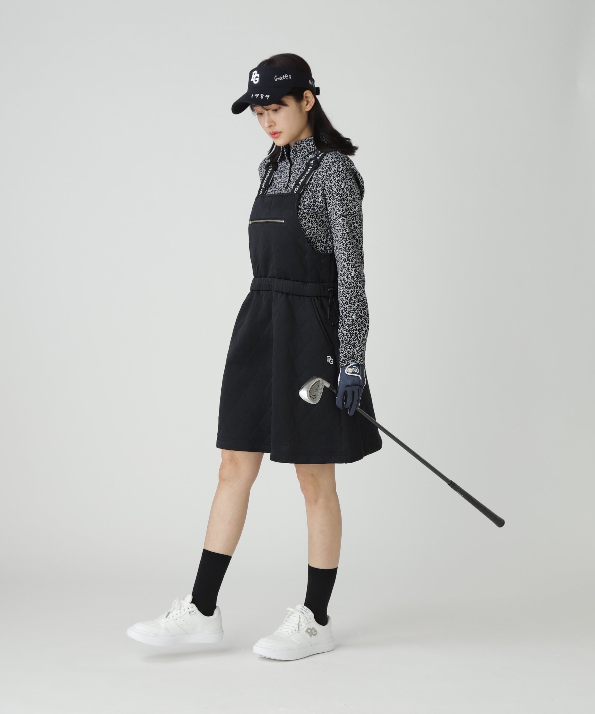 【パーリーゲイツ/PEARLY GATES】のPeキルトジャガードサロペット風スカート インテリア・キッズ・メンズ・レディースファッション・服の通販 founy(ファニー) 　ファッション　Fashion　レディースファッション　Fashion for Women　スカート　Skirts　アウトドア　Outdoor Clothing　インナー　Innerwear　ゴルフ　Golf　スピンドル　Spindle, Drawcord　スポーツ　Sports, Activewear　ボトム　Bottoms, Lower Wear　ネイビー|ID: prp329100004765199 ipo3291000000034499020