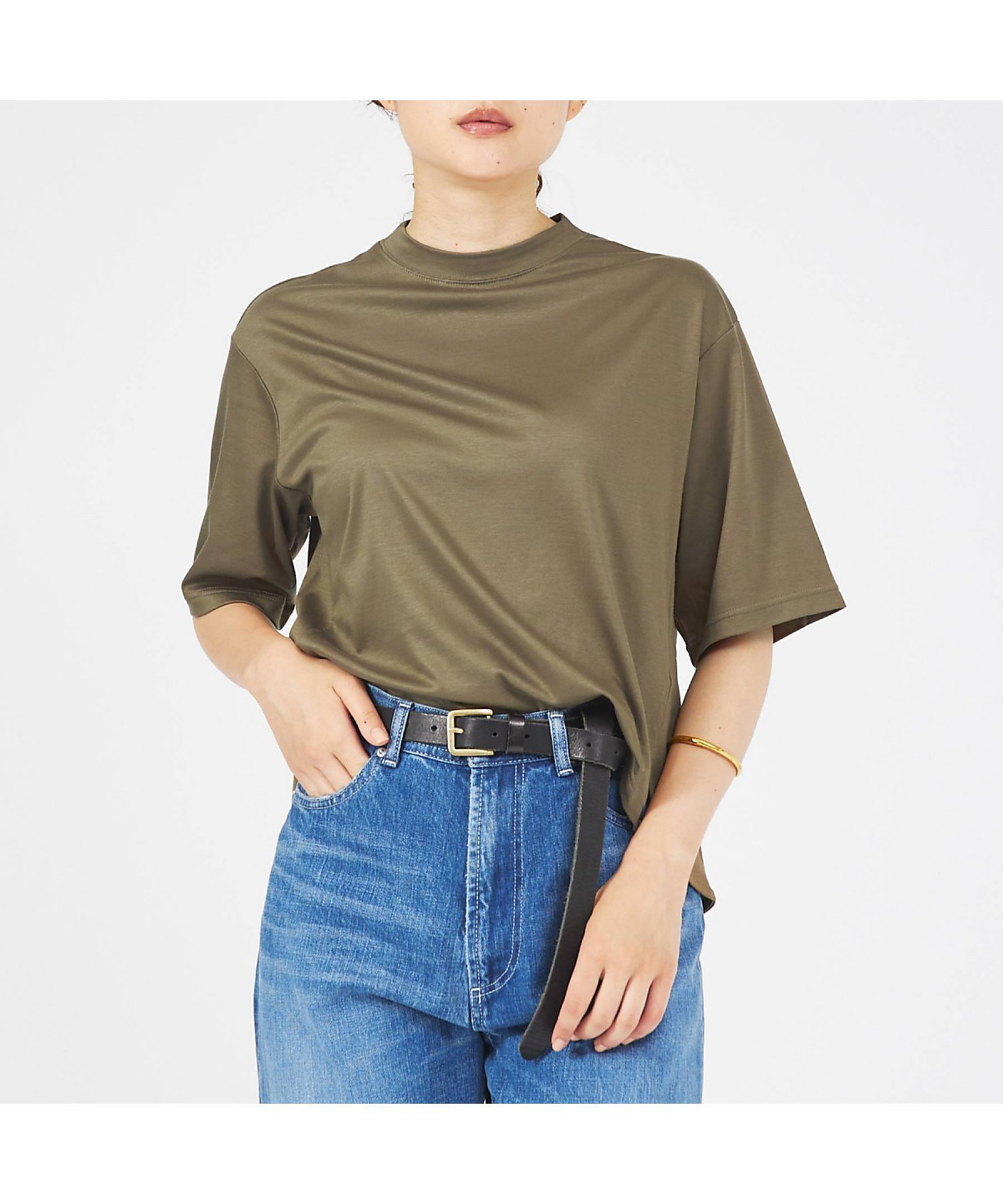 【カリテ/qualite】のクールタックTシャツ インテリア・キッズ・メンズ・レディースファッション・服の通販 founy(ファニー) 　ファッション　Fashion　レディースファッション　Fashion for Women　トップス・カットソー　Cut & Sew Tops　シャツ・ブラウス・オフィスカジュアル　Elegant Blouses & Button-Ups　ロングTシャツ・Tシャツ　Longline T-Shirts & Tees　クール　Cool, Chic　フロント　Front, Front Design　エレガント 上品　Elegant　夏　Summer　カーキ|ID: prp329100004765205 ipo3291000000034499056