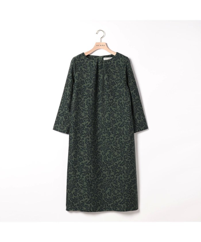 【スキャパ/SCAPA】のガーデンジャカードワンピース インテリア・キッズ・メンズ・レディースファッション・服の通販 founy(ファニー) https://founy.com/ ファッション Fashion レディースファッション Fashion for Women ワンピース Dresses エレガント 上品 Elegant ガーデン Garden, Gardening シンプル Simple, Minimal フォルム Silhouette, Form フロント Front, Front Design ボタニカル Botanical, Floral Pattern モチーフ Motif, Design Theme |ID: prp329100004765228 ipo3291000000034499173