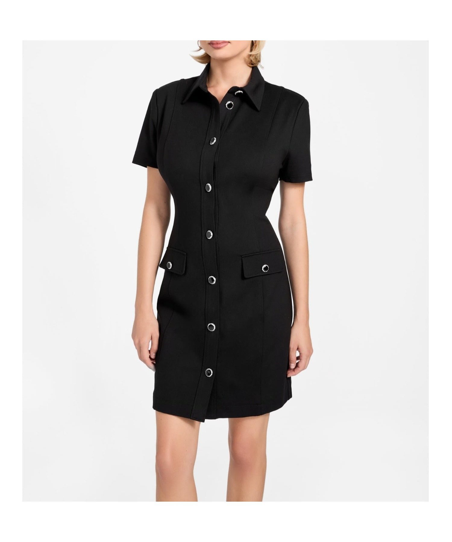 【ゲス/GUESS】のGUESS ワンピース Olga Chemisier Mini Dress 人気、トレンドファッション・服の通販 founy(ファニー) 　ファッション　Fashion　レディースファッション　Fashion for Women　ワンピース　Dresses　フォーマル・パーティードレス・結婚式用ドレス　Elegant & Casual Dresses　ストレート　Straight, Straight Cut　メタリック　Metallic, Shiny Finish　ラグジュアリー　Luxury, Elegant　エレガント 上品　Elegant　 other-1|ID: prp329100004765269 ipo3291000000034499378