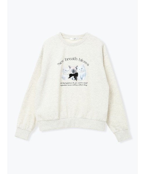 【ルディックパーク/LUDIC PARK】のネコ×パールリボン裏起毛スウェットトップス 人気、トレンドファッション・服の通販 founy(ファニー) ファッション Fashion レディースファッション Fashion for Women トップス・カットソー Cut & Sew Tops レディースパーカー・カジュアルフーディー Casual Hoodies & Sweatshirts スウェット・クルーネックトップス Sweatshirts & Crewnecks / Relaxed Fit Sweat Tops ガーリー Girly, Feminine Style デニム Denim, Jeans Material ネコ Cat, Feline Motif パール Pearl, Pearl Accent フロント Front, Front Design プリント Print, Printed Pattern リボン Ribbon, Bow エレガント 上品 Elegant A/W・秋冬 Autumn/Winter other-1|ID: prp329100004765281 ipo3291000000034588377