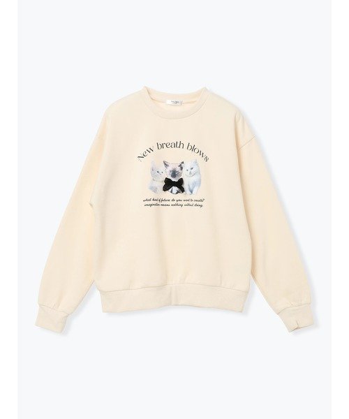 【ルディックパーク/LUDIC PARK】のネコ×パールリボン裏起毛スウェットトップス インテリア・キッズ・メンズ・レディースファッション・服の通販 founy(ファニー) ファッション Fashion レディースファッション Fashion for Women トップス・カットソー Cut & Sew Tops レディースパーカー・カジュアルフーディー Casual Hoodies & Sweatshirts スウェット・クルーネックトップス Sweatshirts & Crewnecks / Relaxed Fit Sweat Tops ガーリー Girly, Feminine Style デニム Denim, Jeans Material ネコ Cat, Feline Motif パール Pearl, Pearl Accent フロント Front, Front Design プリント Print, Printed Pattern リボン Ribbon, Bow エレガント 上品 Elegant A/W・秋冬 Autumn/Winter アイボリー|ID: prp329100004765281 ipo3291000000034588379