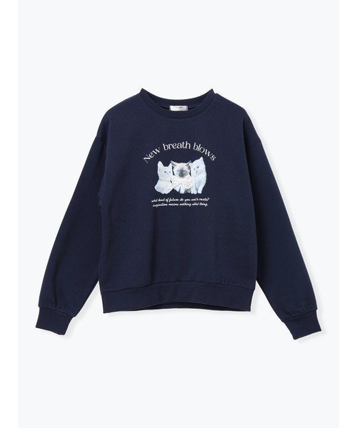 【ルディックパーク/LUDIC PARK】のネコ×パールリボン裏起毛スウェットトップス インテリア・キッズ・メンズ・レディースファッション・服の通販 founy(ファニー) ファッション Fashion レディースファッション Fashion for Women トップス・カットソー Cut & Sew Tops レディースパーカー・カジュアルフーディー Casual Hoodies & Sweatshirts スウェット・クルーネックトップス Sweatshirts & Crewnecks / Relaxed Fit Sweat Tops ガーリー Girly, Feminine Style デニム Denim, Jeans Material ネコ Cat, Feline Motif パール Pearl, Pearl Accent フロント Front, Front Design プリント Print, Printed Pattern リボン Ribbon, Bow エレガント 上品 Elegant A/W・秋冬 Autumn/Winter 紺|ID: prp329100004765281 ipo3291000000034588380