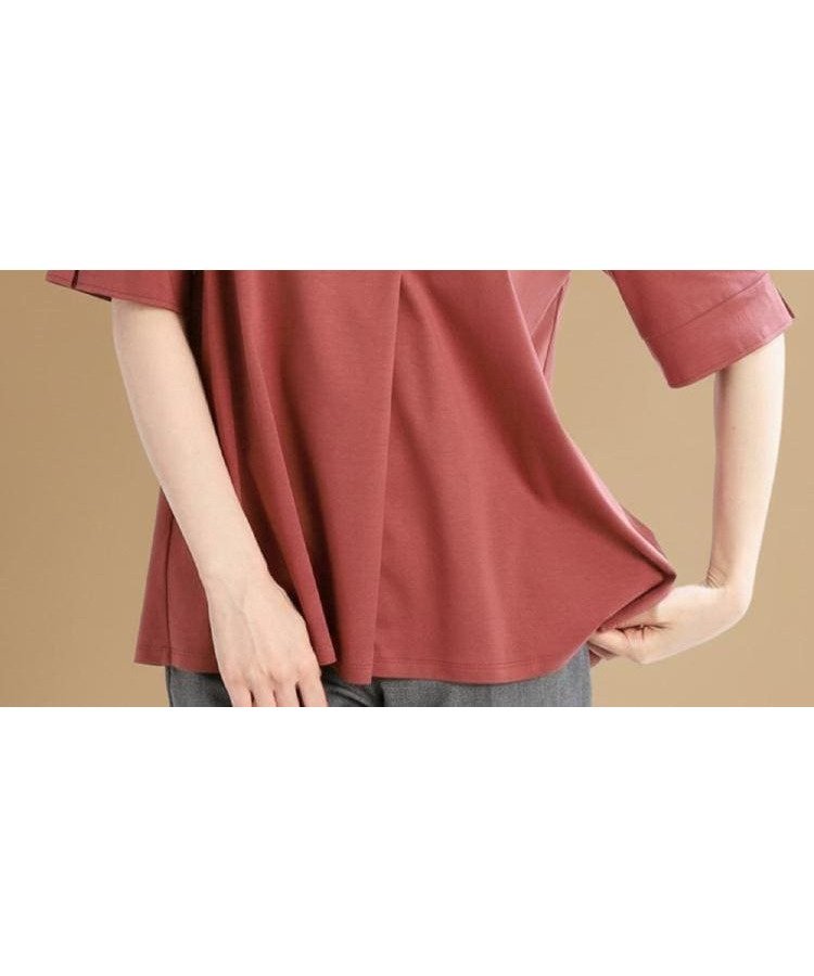 【リフレクト/Reflect】の【すっきり見え!長め丈/マシンウォッシュ可】スキッパーネックジャージトップス インテリア・キッズ・メンズ・レディースファッション・服の通販 founy(ファニー) 　ファッション　Fashion　レディースファッション　Fashion for Women　トップス・カットソー　Cut & Sew Tops　シルケット　Silket, Silky Cotton　スキッパー　Skipper, Open Collar　スマート　Smart, Elegant　スーピマ　Supima, Premium Cotton　フレア　Flare, Flared　ベーシック　Basic, Essential　レッド|ID: prp329100004765360 ipo3291000000034500168