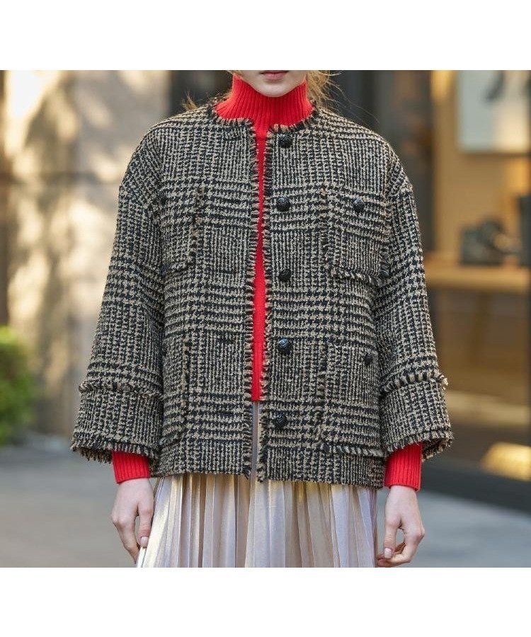 【ドレステリア/DRESSTERIOR】のグレンチェックツイードショートコート 人気、トレンドファッション・服の通販 founy(ファニー) 　ファッション　Fashion　レディースファッション　Fashion for Women　アウター　Coat / Outerwear Collection　コート・ロングコート・ピーコート　Long Coats, Peacoats & More　クラシカル　Classical, Vintage-Inspired　ジャケット　Jacket, Outerwear　スウェット / スエット　Sweatshirt, Sweatwear　スマート　Smart, Elegant　チェック　Check, Plaid, Tartan　ツイード　Twill, Twill Weave　トレンド　Trend, Trending Now　ドロップ　Drop Shoulder, Dropped Style　人気　Popular, Best Seller　フリンジ　Fringe, Tassel　メタル　Metal, Metal Parts　リラックス　Relax, Relaxed Fit　ループ　Loop, Loop Knit　日本製　Made In Japan　 other-1|ID: prp329100004765374 ipo3291000000034500275