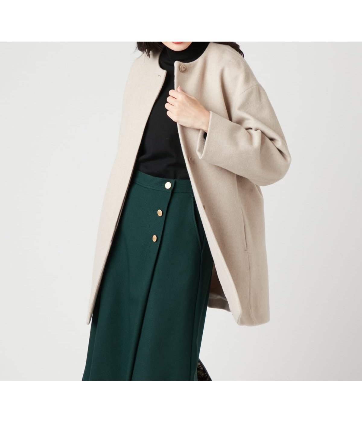 【ニューヨーカー/NEWYORKER】のウールビーバー ノーカラーコート インテリア・キッズ・メンズ・レディースファッション・服の通販 founy(ファニー) 　ファッション　Fashion　レディースファッション　Fashion for Women　アウター　Coat / Outerwear Collection　コート・ロングコート・ピーコート　Long Coats, Peacoats & More　インナー　Innerwear　コンパクト　Compact, Small Size　シンプル　Simple, Minimal　ドロップ　Drop Shoulder, Dropped Style　フロント　Front, Front Design　ベーシック　Basic, Essential　ボトム　Bottoms, Lower Wear　マフラー　Scarf, Muffler　冬　Winter / This Winter　A/W・秋冬　Autumn/Winter　ベージュ|ID: prp329100004765386 ipo3291000000034500432