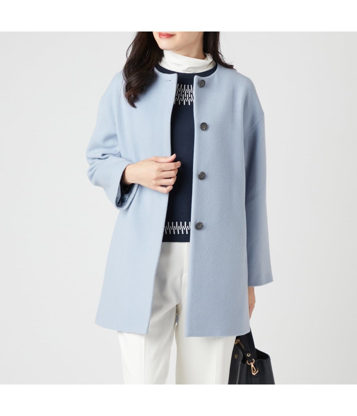 【ニューヨーカー/NEWYORKER】のウールビーバー ノーカラーコート インテリア・キッズ・メンズ・レディースファッション・服の通販 founy(ファニー) 　ファッション　Fashion　レディースファッション　Fashion for Women　アウター　Coat / Outerwear Collection　コート・ロングコート・ピーコート　Long Coats, Peacoats & More　インナー　Innerwear　コンパクト　Compact, Small Size　シンプル　Simple, Minimal　ドロップ　Drop Shoulder, Dropped Style　フロント　Front, Front Design　ベーシック　Basic, Essential　ボトム　Bottoms, Lower Wear　マフラー　Scarf, Muffler　冬　Winter / This Winter　A/W・秋冬　Autumn/Winter　サックス|ID: prp329100004765386 ipo3291000000034500433