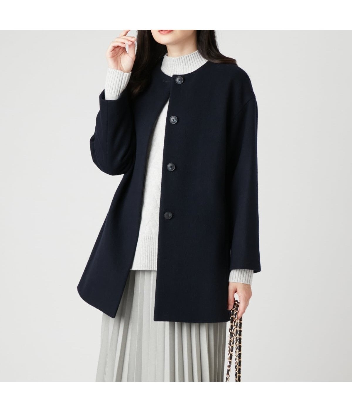 【ニューヨーカー/NEWYORKER】のウールビーバー ノーカラーコート インテリア・キッズ・メンズ・レディースファッション・服の通販 founy(ファニー) 　ファッション　Fashion　レディースファッション　Fashion for Women　アウター　Coat / Outerwear Collection　コート・ロングコート・ピーコート　Long Coats, Peacoats & More　インナー　Innerwear　コンパクト　Compact, Small Size　シンプル　Simple, Minimal　ドロップ　Drop Shoulder, Dropped Style　フロント　Front, Front Design　ベーシック　Basic, Essential　ボトム　Bottoms, Lower Wear　マフラー　Scarf, Muffler　冬　Winter / This Winter　A/W・秋冬　Autumn/Winter　ネイビー|ID: prp329100004765386 ipo3291000000034500434