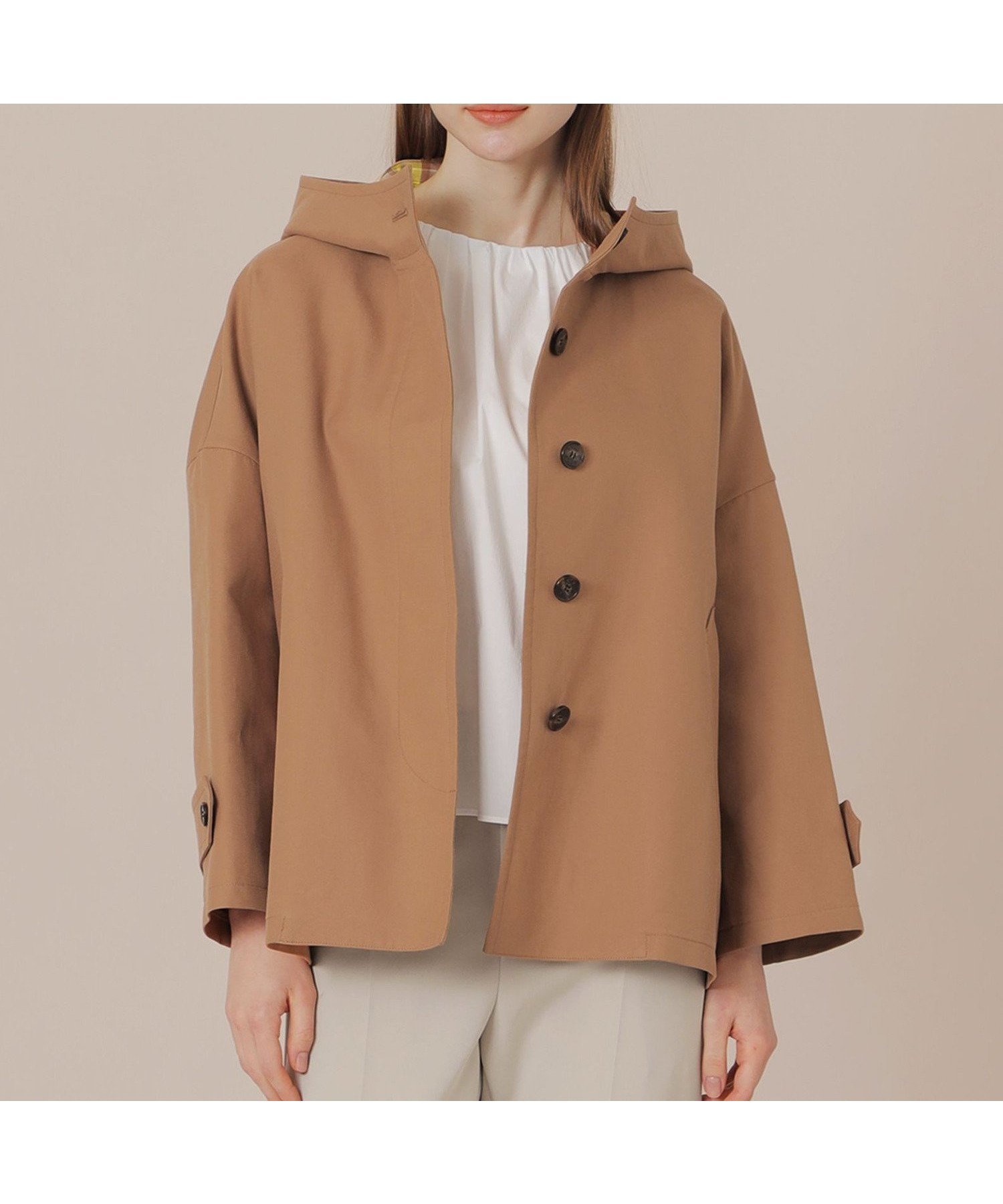 【マッキントッシュ ロンドン/MACKINTOSH LONDON】の【婦人画報掲載】【ROSLEY/ロズリー】コットンチェックダブルクロスフーデットコート インテリア・キッズ・メンズ・レディースファッション・服の通販 founy(ファニー) 　ファッション　Fashion　レディースファッション　Fashion for Women　アウター　Coat / Outerwear Collection　コート・ロングコート・ピーコート　Long Coats, Peacoats & More　インナー　Innerwear　ショート　Short, Short Length　ダブル　Double, Double-Breasted　チェック　Check, Plaid, Tartan　ドロップ　Drop Shoulder, Dropped Style　フェイス　Face, Facial Design　ボトム　Bottoms, Lower Wear　定番　Standard, Basic Item　春　Spring　秋　Autumn　ベージュ|ID: prp329100004765392 ipo3291000000034500518