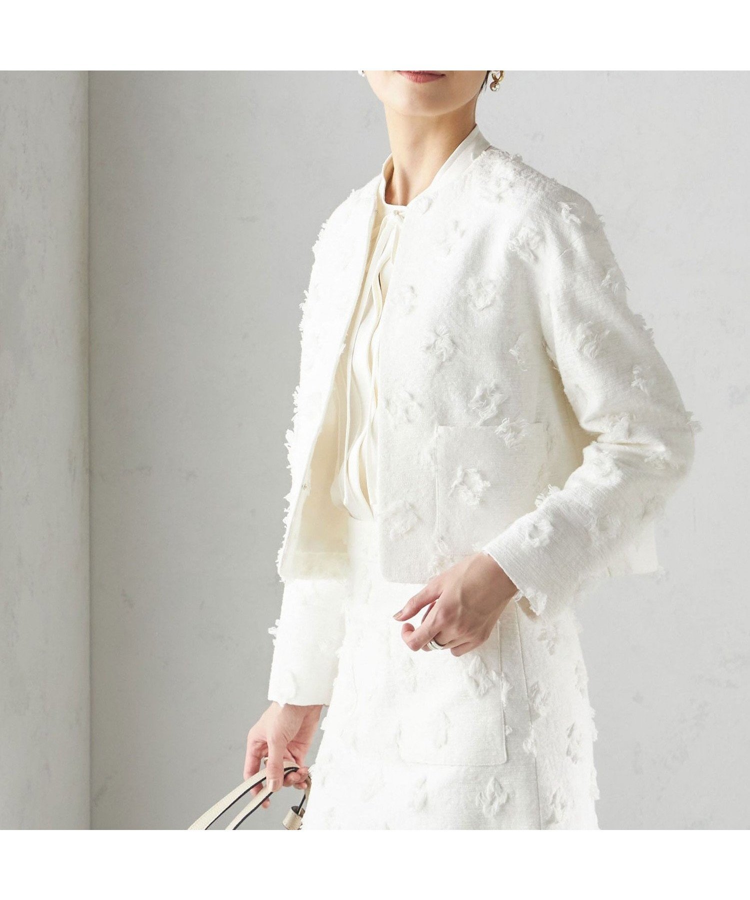 【シップス フォー ウィメン/SHIPS】のIFANSI ノーカラー ジャケット(セレモニー対応可) インテリア・キッズ・メンズ・レディースファッション・服の通販 founy(ファニー) 　ファッション　Fashion　レディースファッション　Fashion for Women　アウター　Coat / Outerwear Collection　レディースジャケット・軽アウター　Jackets　ノーカラージャケット / シンプル上品コーデ　Collarless Jackets　アクセサリー　Fashion Accessories　クラシック　Classic, Timeless Style　シンプル　Simple, Minimal　ジャカード／ジャガード　Jacquard, Woven Pattern　ジャケット　Jacket, Outerwear　パーティ　Party, Party Style　フェイス　Face, Facial Design　フェミニン　Feminine, Girly　ポケット　Pocket, Pocket Detail　モダン　Modern, Contemporary　おすすめ　Recommended / Our Picks　セレモニー　Ceremony　入学式　Entrance Ceremony　卒業式　Graduation Ceremony　結婚式　Wedding　2025年　2025　2025春夏・S/S　Spring/Summer 2025 SS25　オフホワイト|ID: prp329100004765416 ipo3291000000034500729