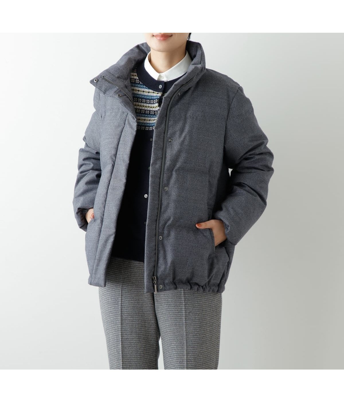 【ニューヨーカー/NEWYORKER】のウールメランジクロス リサイクルショートダウン 人気、トレンドファッション・服の通販 founy(ファニー) 　ファッション　Fashion　レディースファッション　Fashion for Women　ショート　Short, Short Length　スタンド　Stand Collar, Upright Stand　ダウン　Down, Puffer　チェック　Check, Plaid, Tartan　ドローストリング　Drawstring, Pull Cord　バランス　Balance, Style Balance　ボトム　Bottoms, Lower Wear　ポケット　Pocket, Pocket Detail　マニッシュ　Mannish, Boyish　マフラー　Scarf, Muffler　A/W・秋冬　Autumn/Winter　エレガント 上品　Elegant　ビジネス 仕事 通勤　Business / Work / Commuting　 other-1|ID: prp329100004765446 ipo3291000000034501025