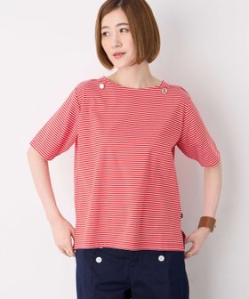 【プチ オンフルール/Petit Honfleur】の【冷感】ボタンボーダープルオーバー 人気、トレンドファッション・服の通販 founy(ファニー) ファッション Fashion レディースファッション Fashion for Women トップス・カットソー Cut & Sew Tops カジュアルプルオーバー・ニットトップス Pullovers & Knit Tops / Casual Pullovers おすすめ Recommended / Our Picks ショルダー Shoulder, Shoulder Strap シンプル Simple, Minimal スリット Slit, Slit Detail 無地 Plain, Solid Color |ID:prp329100004765474