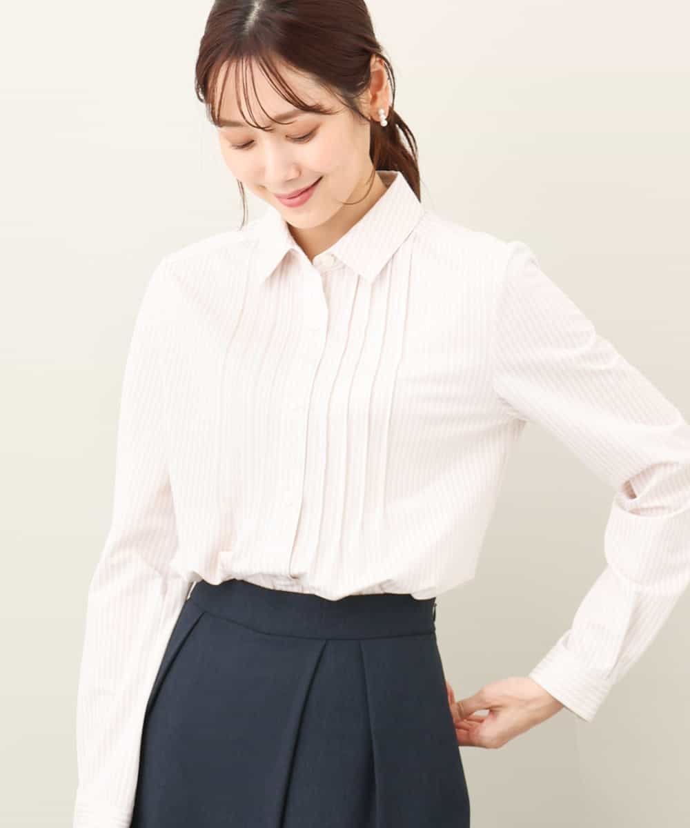 【エムケイ ミッシェルクラン/MK MICHEL KLEIN】のストレッチジャージシャツ/洗える インテリア・キッズ・メンズ・レディースファッション・服の通販 founy(ファニー) 　ファッション　Fashion　レディースファッション　Fashion for Women　トップス・カットソー　Cut & Sew Tops　シャツ・ブラウス・オフィスカジュアル　Elegant Blouses & Button-Ups　コンパクト　Compact, Small Size　ストライプ　Stripe, Striped Pattern　パターン　Pattern, Design Print　ベーシック　Basic, Essential　人気　Popular, Best Seller　ビジネス 仕事 通勤　Business / Work / Commuting　定番　Standard, Basic Item　洗える　Machine Washable　ベージュ|ID: prp329100004765710 ipo3291000000034503303