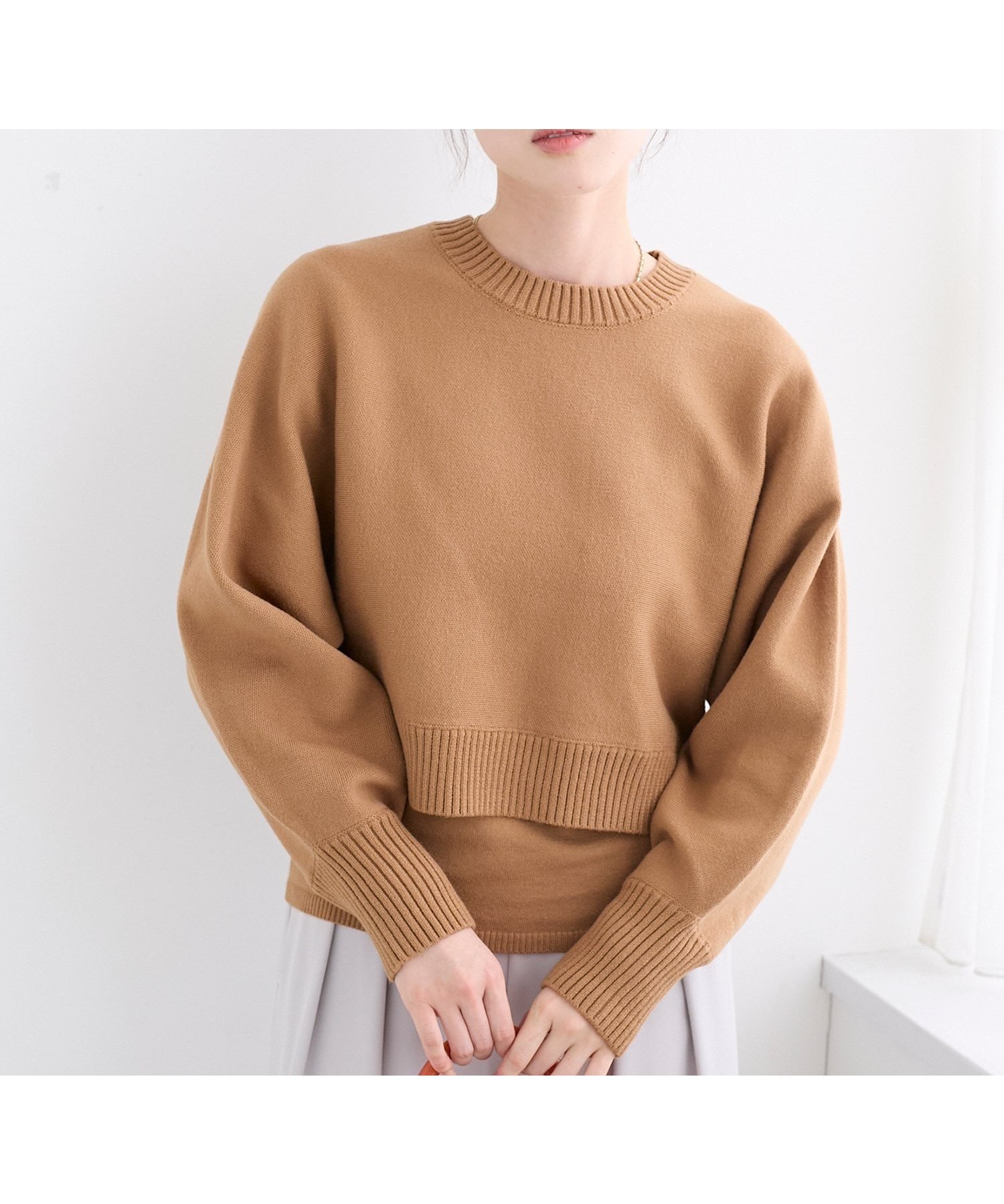 【ルクールブラン/le.coeur blanc】の3WAYレイヤードクルーニット インテリア・キッズ・メンズ・レディースファッション・服の通販 founy(ファニー) 　ファッション　Fashion　レディースファッション　Fashion for Women　トップス・カットソー　Cut & Sew Tops　ニット　Knit Tops & Sweaters　おすすめ　Recommended / Our Picks　インナー　Innerwear　カットソー　Cut and Sewn Top　コンパクト　Compact, Small Size　サロペ　Salopette, Salopette Dress　ストレッチ　Stretch, Stretchy Fabric　セットアップ　Set-Up, Coordinated Outfit　デニム　Denim, Jeans Material　フィット　Fit, Slim Fit　ボトム　Bottoms, Lower Wear　ワイド　Wide, Wide Fit　キャメル|ID: prp329100004765730 ipo3291000000034503483