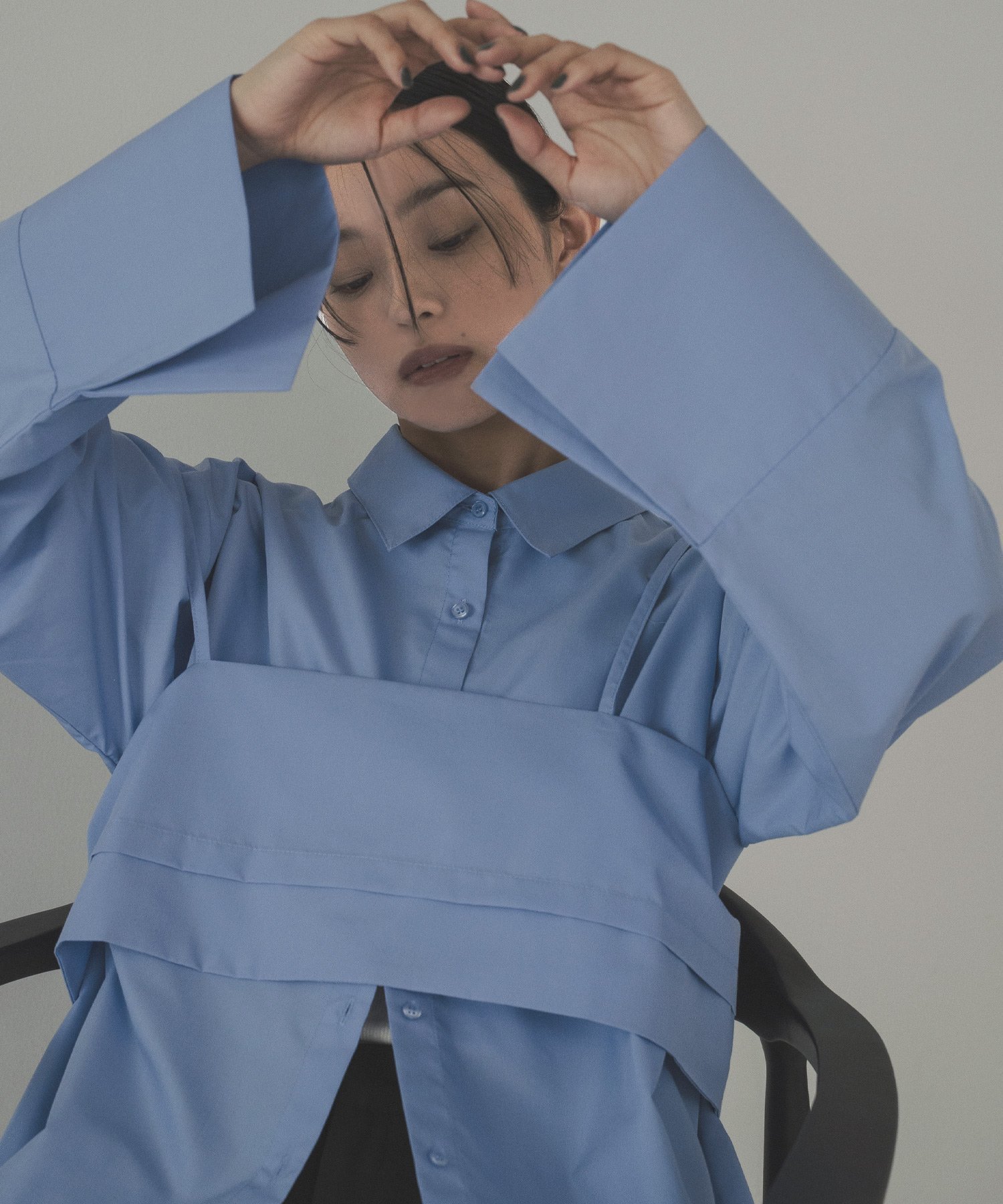 【ヘラム/hellam】のブロード ビスチェアンサンブルシャツ インテリア・キッズ・メンズ・レディースファッション・服の通販 founy(ファニー) 　ファッション　Fashion　レディースファッション　Fashion for Women　トップス・カットソー　Cut & Sew Tops　アンサンブルニット　Knit Ensembles & Twin Sets　シャツ・ブラウス・オフィスカジュアル　Elegant Blouses & Button-Ups　ビスチェ　Bustiers & Corset Tops / Layered Bustier Style　ビスチェ　Bustier, Corset Top　ブロード　Broadcloth, Fine Cotton　ブルー|ID: prp329100004765739 ipo3291000000034503525