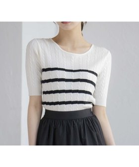 【ノエラ/Noela】のボーダーケーブルニット 人気、トレンドファッション・服の通販 founy(ファニー) ファッション Fashion レディースファッション Fashion for Women トップス・カットソー Cut & Sew Tops ニット Knit Tops & Sweaters アクリル Acrylic Material クラシカル Classical, Vintage-Inspired クラシック Classic, Timeless Style コンパクト Compact, Small Size サマー Summer, Summer Style ジャケット Jacket, Outerwear デニム Denim, Jeans Material トレンド Trend, Trending Now フェミニン Feminine, Girly ベスト Vest, Waistcoat ボーダー Border, Stripe ポケット Pocket, Pocket Detail メッシュ Mesh, Net Fabric エレガント 上品 Elegant |ID:prp329100004765766
