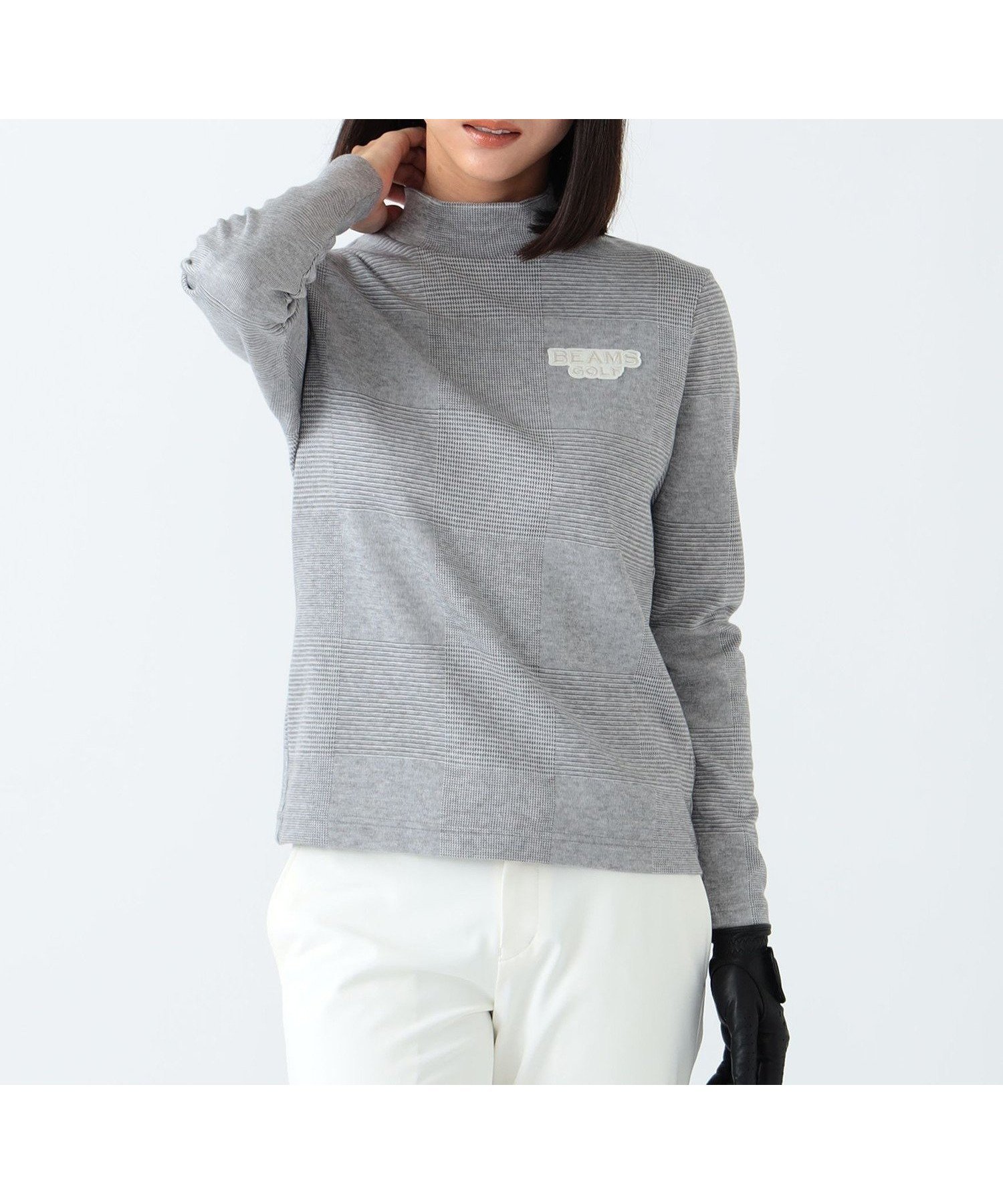 【ビームス ウイメン/BEAMS】のPURPLE LABEL / グレンチェック モックネックシャツ インテリア・キッズ・メンズ・レディースファッション・服の通販 founy(ファニー) 　ファッション　Fashion　レディースファッション　Fashion for Women　トップス・カットソー　Cut & Sew Tops　シャツ・ブラウス・オフィスカジュアル　Elegant Blouses & Button-Ups　おすすめ　Recommended / Our Picks　カッティング　Cutting Detail　クラシック　Classic, Timeless Style　ゴルフ　Golf　ストレッチ　Stretch, Stretchy Fabric　チェック　Check, Plaid, Tartan　ベスト　Vest, Waistcoat　エレガント 上品　Elegant　A/W・秋冬　Autumn/Winter　長袖　Long Sleeve, Full Sleeve　GREY|ID: prp329100004765799 ipo3291000000034504046