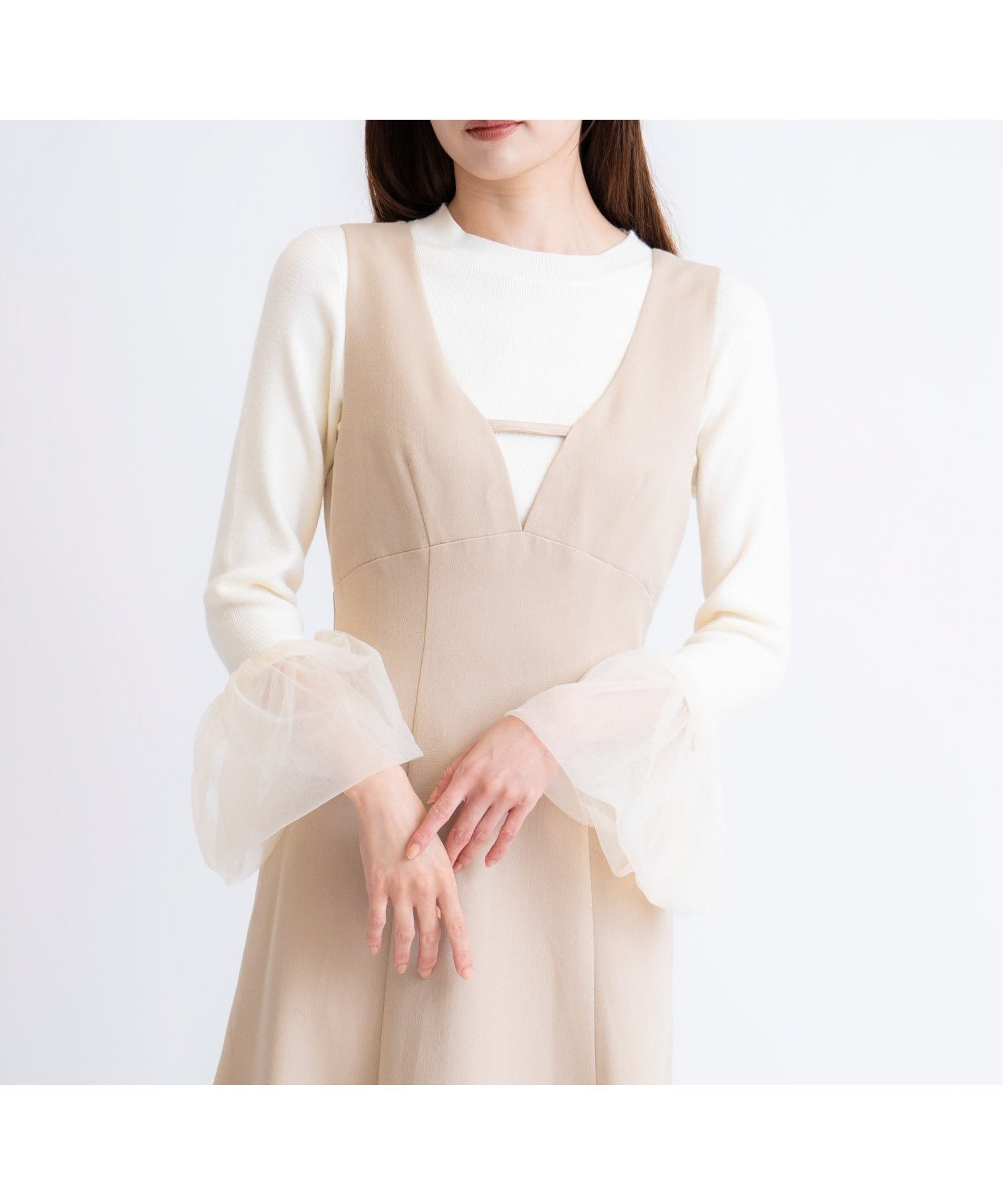 【ノエラ/Noela】のチュールスリーブニット インテリア・キッズ・メンズ・レディースファッション・服の通販 founy(ファニー) 　ファッション　Fashion　レディースファッション　Fashion for Women　トップス・カットソー　Cut & Sew Tops　ニット　Knit Tops & Sweaters　シンプル　Simple, Minimal　チュール　Tulip, Tulip Motif　ポケット　Pocket, Pocket Detail　オフホワイト|ID: prp329100004765807 ipo3291000000034504134