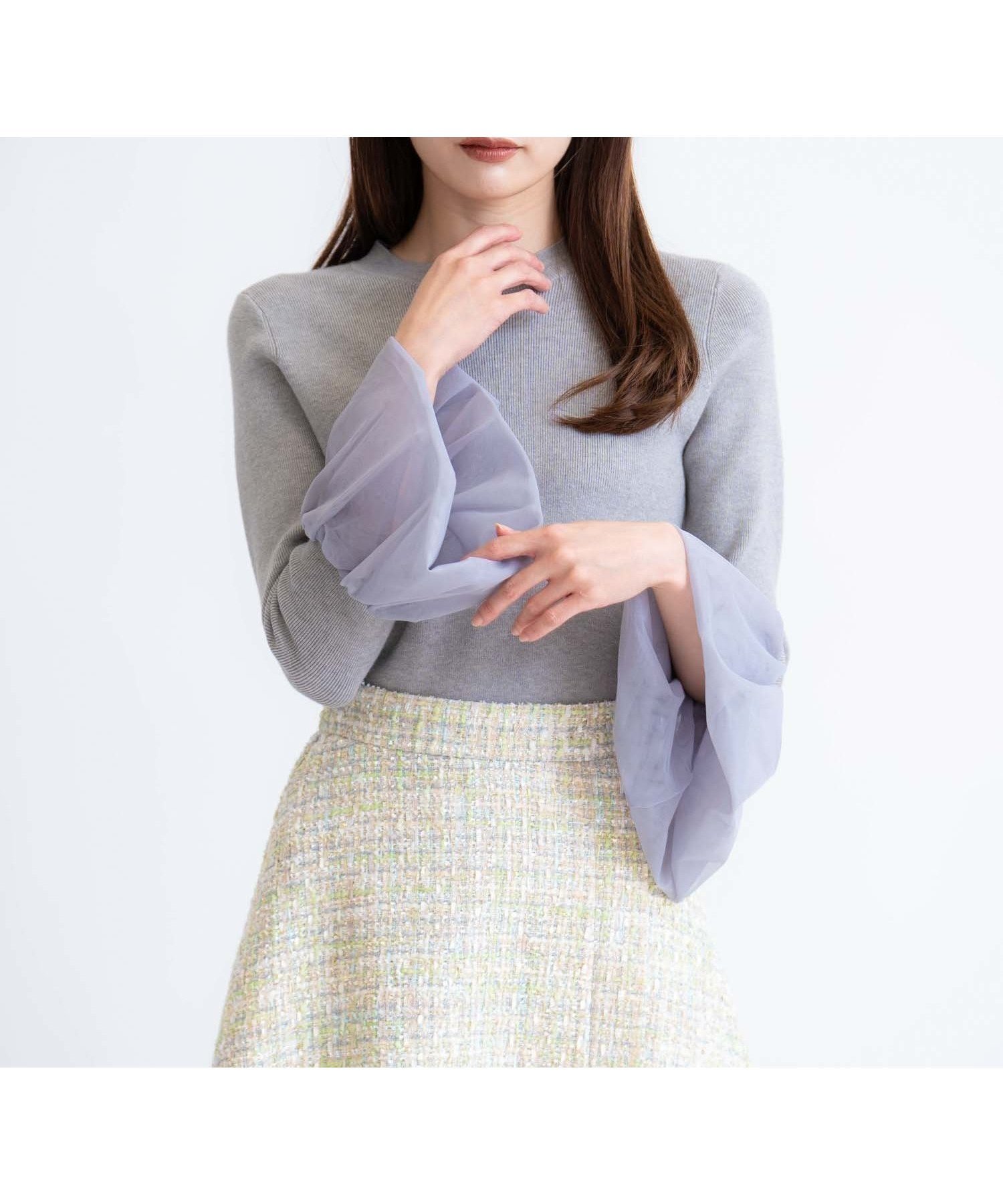 【ノエラ/Noela】のチュールスリーブニット インテリア・キッズ・メンズ・レディースファッション・服の通販 founy(ファニー) 　ファッション　Fashion　レディースファッション　Fashion for Women　トップス・カットソー　Cut & Sew Tops　ニット　Knit Tops & Sweaters　シンプル　Simple, Minimal　チュール　Tulip, Tulip Motif　ポケット　Pocket, Pocket Detail　グレー|ID: prp329100004765807 ipo3291000000034504135