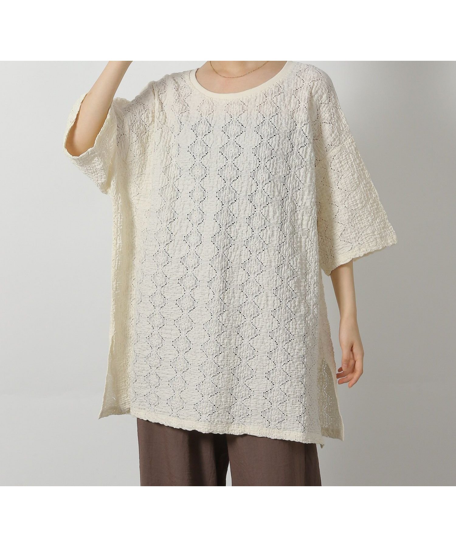 【ラコレ/LAKOLE】のカットレースプルオーバー半袖 インテリア・キッズ・メンズ・レディースファッション・服の通販 founy(ファニー) 　ファッション　Fashion　レディースファッション　Fashion for Women　トップス・カットソー　Cut & Sew Tops　カジュアルプルオーバー・ニットトップス　Pullovers & Knit Tops / Casual Pullovers　スリット　Slit, Slit Detail　デニム　Denim, Jeans Material　ボトム　Bottoms, Lower Wear　リラックス　Relax, Relaxed Fit　レース　Lace, Lace Fabric　ワーク　Workwear, Utility Style　半袖　Short Sleeve, Half Sleeve　アイボリー|ID: prp329100004766039 ipo3291000000034507130