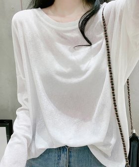 【ミニミニストア/miniministore】のシアートップス重ね着クルーネックTシャツ 人気、トレンドファッション・服の通販 founy(ファニー) ファッション Fashion レディースファッション Fashion for Women トップス・カットソー Cut & Sew Tops シャツ・ブラウス・オフィスカジュアル Elegant Blouses & Button-Ups ロングTシャツ・Tシャツ Longline T-Shirts & Tees カットソー Cut and Sewn Top ショルダー Shoulder, Shoulder Strap ショート Short, Short Length ドロップ Drop Shoulder, Dropped Style ラベンダー Lavender リラックス Relax, Relaxed Fit 夏 Summer 春 Spring S/S・春夏 SS, Spring/Summer, Warm Season 無地 Plain, Solid Color 長袖 Long Sleeve, Full Sleeve |ID:prp329100004766056