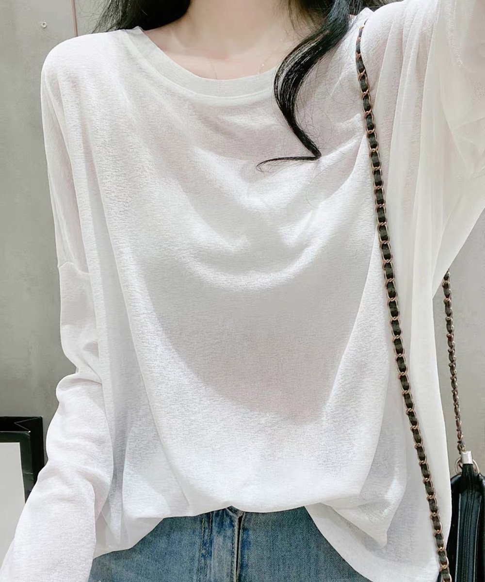 【ミニミニストア/miniministore】のシアートップス重ね着クルーネックTシャツ 人気、トレンドファッション・服の通販 founy(ファニー) 　ファッション　Fashion　レディースファッション　Fashion for Women　トップス・カットソー　Cut & Sew Tops　シャツ・ブラウス・オフィスカジュアル　Elegant Blouses & Button-Ups　ロングTシャツ・Tシャツ　Longline T-Shirts & Tees　カットソー　Cut and Sewn Top　ショルダー　Shoulder, Shoulder Strap　ショート　Short, Short Length　ドロップ　Drop Shoulder, Dropped Style　ラベンダー　Lavender　リラックス　Relax, Relaxed Fit　夏　Summer　春　Spring　S/S・春夏　SS, Spring/Summer, Warm Season　無地　Plain, Solid Color　長袖　Long Sleeve, Full Sleeve　 other-1|ID: prp329100004766056 ipo3291000000034507705