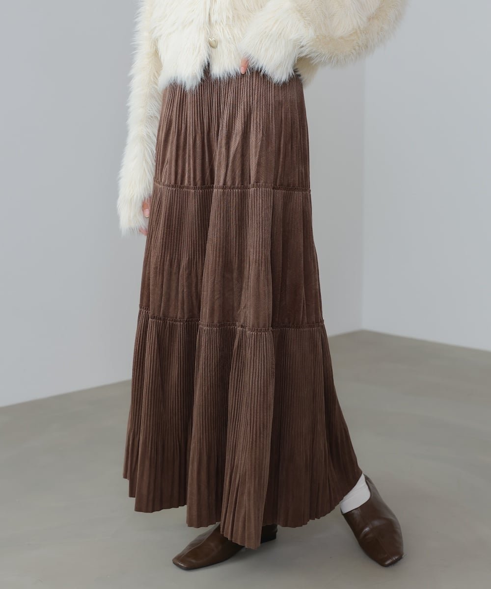 【バブ ブージュルード/Bab Bou Jeloud】の《2025秋》ベロアプリーツスカート インテリア・キッズ・メンズ・レディースファッション・服の通販 founy(ファニー) 　ファッション　Fashion　レディースファッション　Fashion for Women　スカート　Skirts　プリーツスカート / 上品フェミニンスタイル　Pleated Skirts　秋　Autumn　スマート　Smart, Elegant　チェック　Check, Plaid, Tartan　ティアード　Tiered, Tiered Style　ティアードスカート　Tiered Skirt, Flounced Skirt　なめらか　Smooth, Silky Texture　バランス　Balance, Style Balance　プリント　Print, Printed Pattern　プリーツ　Pleats, Pleated　ベロア　Velour, Soft Velvet　再入荷　Restock / Back in Stock　おすすめ　Recommended / Our Picks　エレガント 上品　Elegant　2025年　2025　2025-2026秋冬・A/W　Autumn/Winter 2025–26 AW25–26　BROWN|ID: prp329100004766067 ipo3291000000034586896