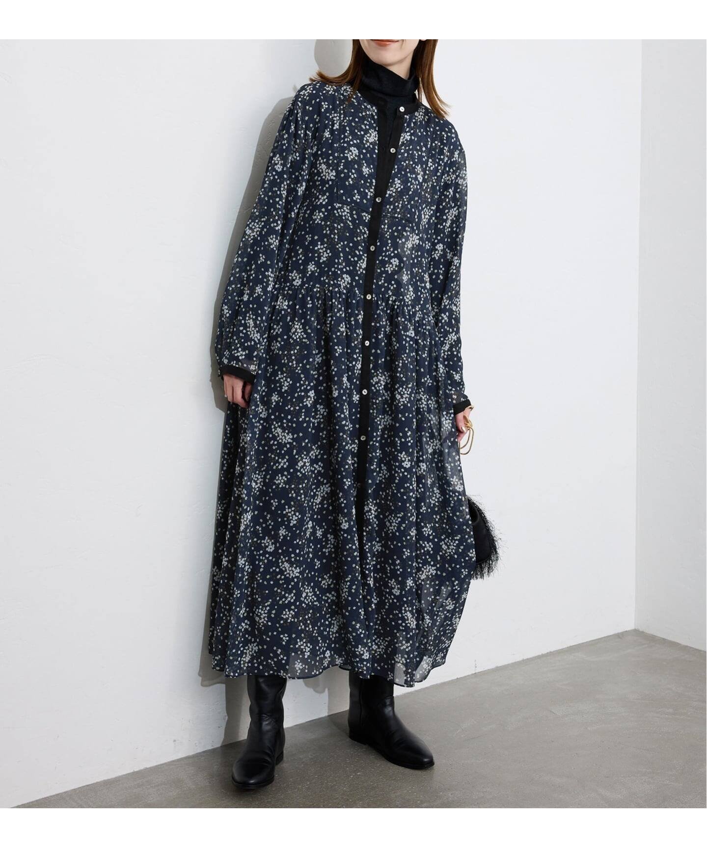 【スローブ イエナ/SLOBE IENA】のBicolor Flower ワンピース インテリア・キッズ・メンズ・レディースファッション・服の通販 founy(ファニー) 　ファッション　Fashion　レディースファッション　Fashion for Women　ワンピース　Dresses　2025年　2025　2025-2026秋冬・A/W　Autumn/Winter 2025–26 AW25–26　おすすめ　Recommended / Our Picks　インナー　Innerwear　カーディガン　Cardigan, Knitwear　タートルネック　Turtleneck, High Neck　パイピング　Piping, Trim Design　フレア　Flare, Flared　エレガント 上品　Elegant　A/W・秋冬　Autumn/Winter　ネイビー|ID: prp329100004766120 ipo3291000000034508408