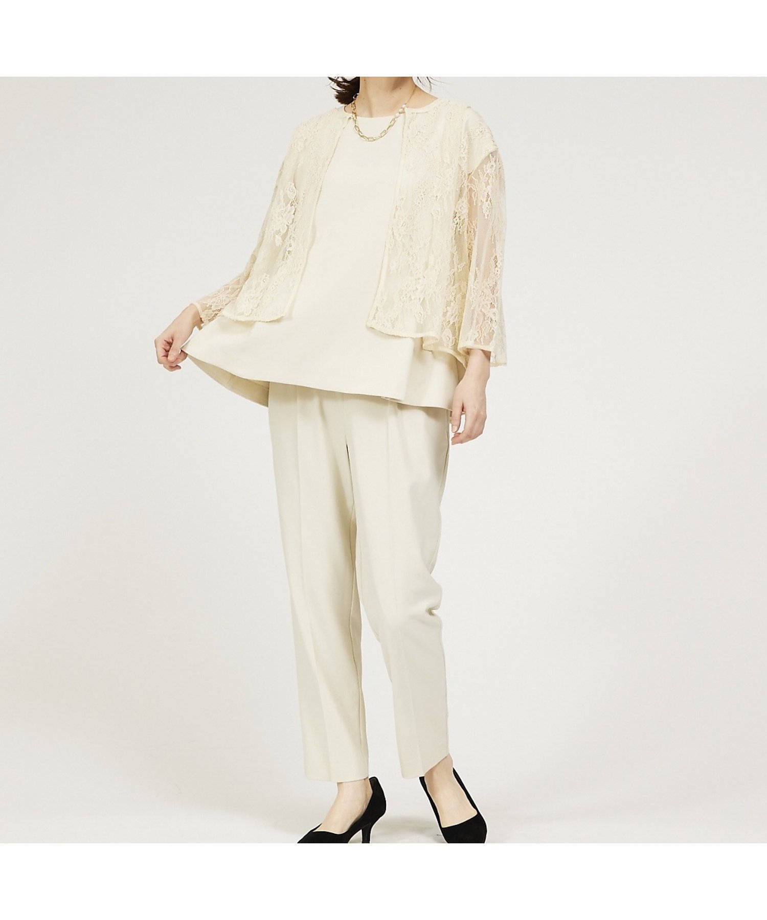 【アバハウスマヴィ/abahouse mavie】の【エニデイカセット】レースボレロ フレンチセットアップ3点セット インテリア・キッズ・メンズ・レディースファッション・服の通販 founy(ファニー) 　ファッション　Fashion　レディースファッション　Fashion for Women　アウター　Coat / Outerwear Collection　ボレロ・ショート丈ジャケット / ドレス羽織りに　Boleros & Short Jackets　ストレッチ　Stretch, Stretchy Fabric　セットアップ　Set-Up, Coordinated Outfit　定番　Standard, Basic Item　人気　Popular, Best Seller　フォーマル　Formal, Dressy　フレンチ　French, French Style　ボレロ　Bolero, Short Cardigan　レース　Lace, Lace Fabric　セレモニー　Ceremony　ビジネス 仕事 通勤　Business / Work / Commuting　アイボリー|ID: prp329100004766129 ipo3291000000034508465