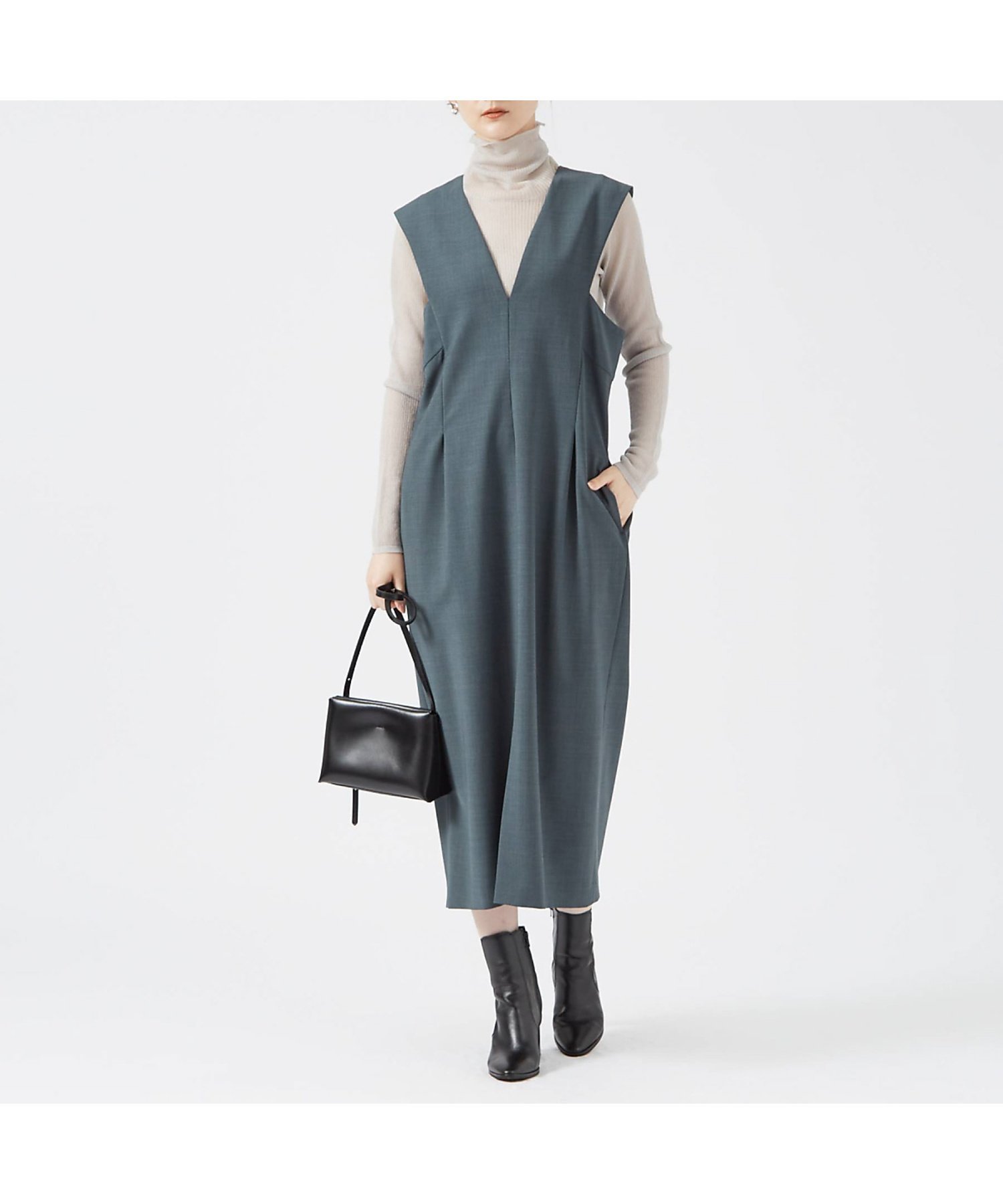 【カリテ/qualite】のウールトロVネックワンピース インテリア・キッズ・メンズ・レディースファッション・服の通販 founy(ファニー) ファッション Fashion レディースファッション Fashion for Women ワンピース Dresses おすすめ Recommended / Our Picks ジャケット Jacket, Outerwear ストライプ Stripe, Striped Pattern セットアップ Set-Up, Coordinated Outfit 秋 Autumn グリーン|ID: prp329100004766137 ipo3291000000034508530