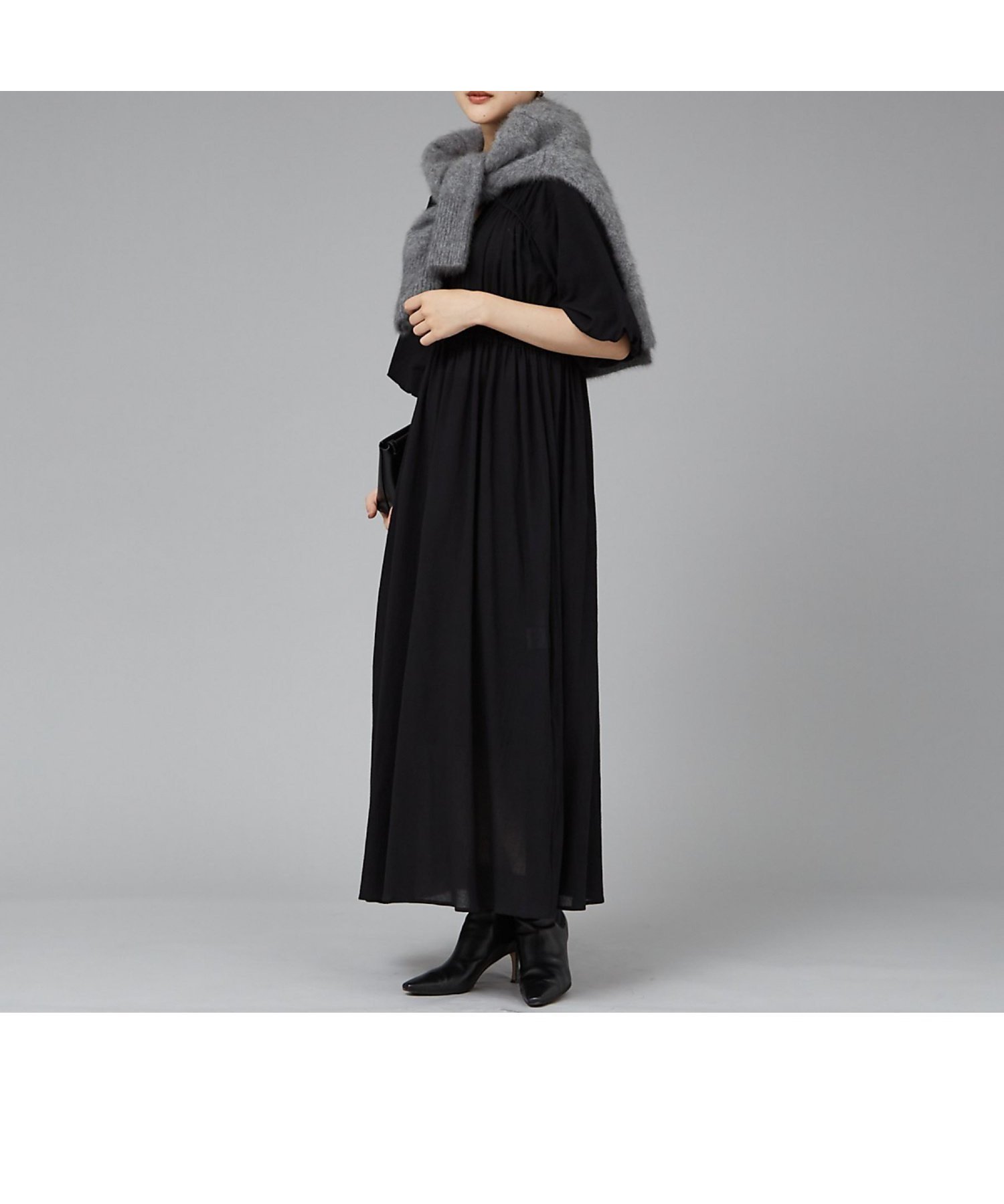 【カリテ/qualite】のウェストギャザーワンピース インテリア・キッズ・メンズ・レディースファッション・服の通販 founy(ファニー) 　ファッション　Fashion　レディースファッション　Fashion for Women　ワンピース　Dresses　ギャザー　Gathered, Ruffled　スタイリッシュ　Stylish, Fashionable　エレガント 上品　Elegant　人気　Popular, Best Seller　夏　Summer　ブラック|ID: prp329100004766140 ipo3291000000034508562