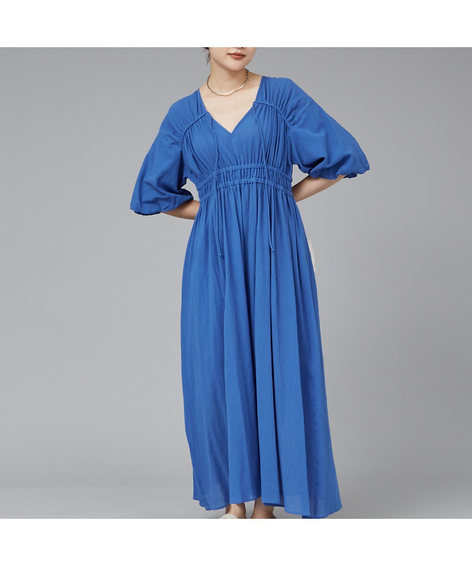 【カリテ/qualite】のウェストギャザーワンピース インテリア・キッズ・メンズ・レディースファッション・服の通販 founy(ファニー) 　ファッション　Fashion　レディースファッション　Fashion for Women　ワンピース　Dresses　ギャザー　Gathered, Ruffled　スタイリッシュ　Stylish, Fashionable　エレガント 上品　Elegant　人気　Popular, Best Seller　夏　Summer　ブルー|ID: prp329100004766140 ipo3291000000034508564