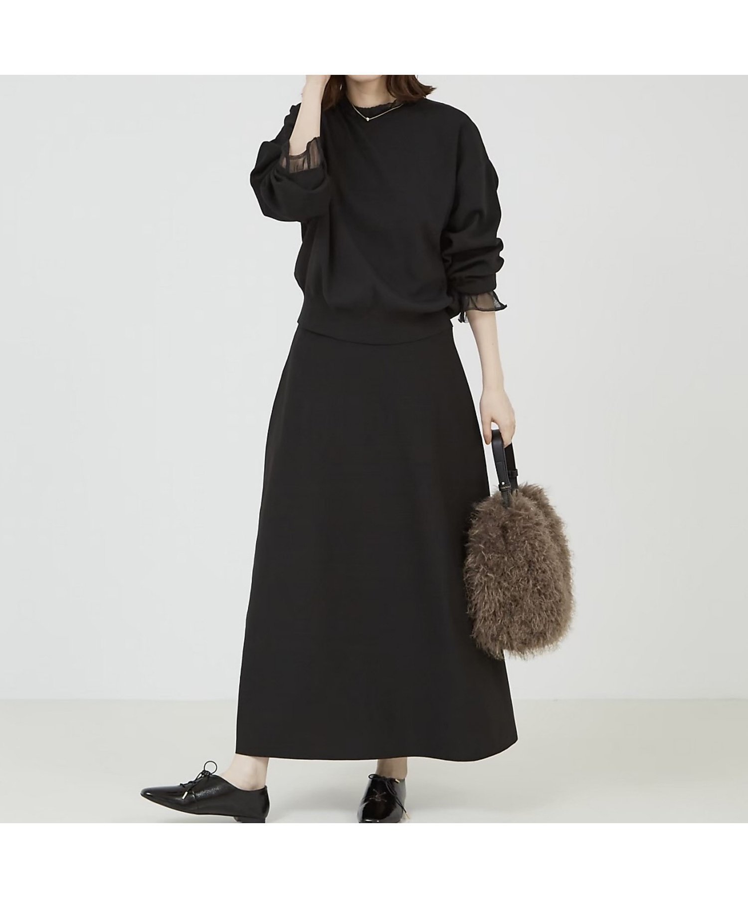 【アバハウスマヴィ/abahouse mavie】のシアーフリルコンビセットアップ インテリア・キッズ・メンズ・レディースファッション・服の通販 founy(ファニー) 　ファッション　Fashion　レディースファッション　Fashion for Women　セットアップ　Matching Sets　コンパクト　Compact, Small Size　シアー　Sheer, See-Through　シンプル　Simple, Minimal　バランス　Balance, Style Balance　フォルム　Silhouette, Form　フリル　Frill, Ruffle　ロング　Long, Long-Length　ブラック|ID: prp329100004766141 ipo3291000000034508582