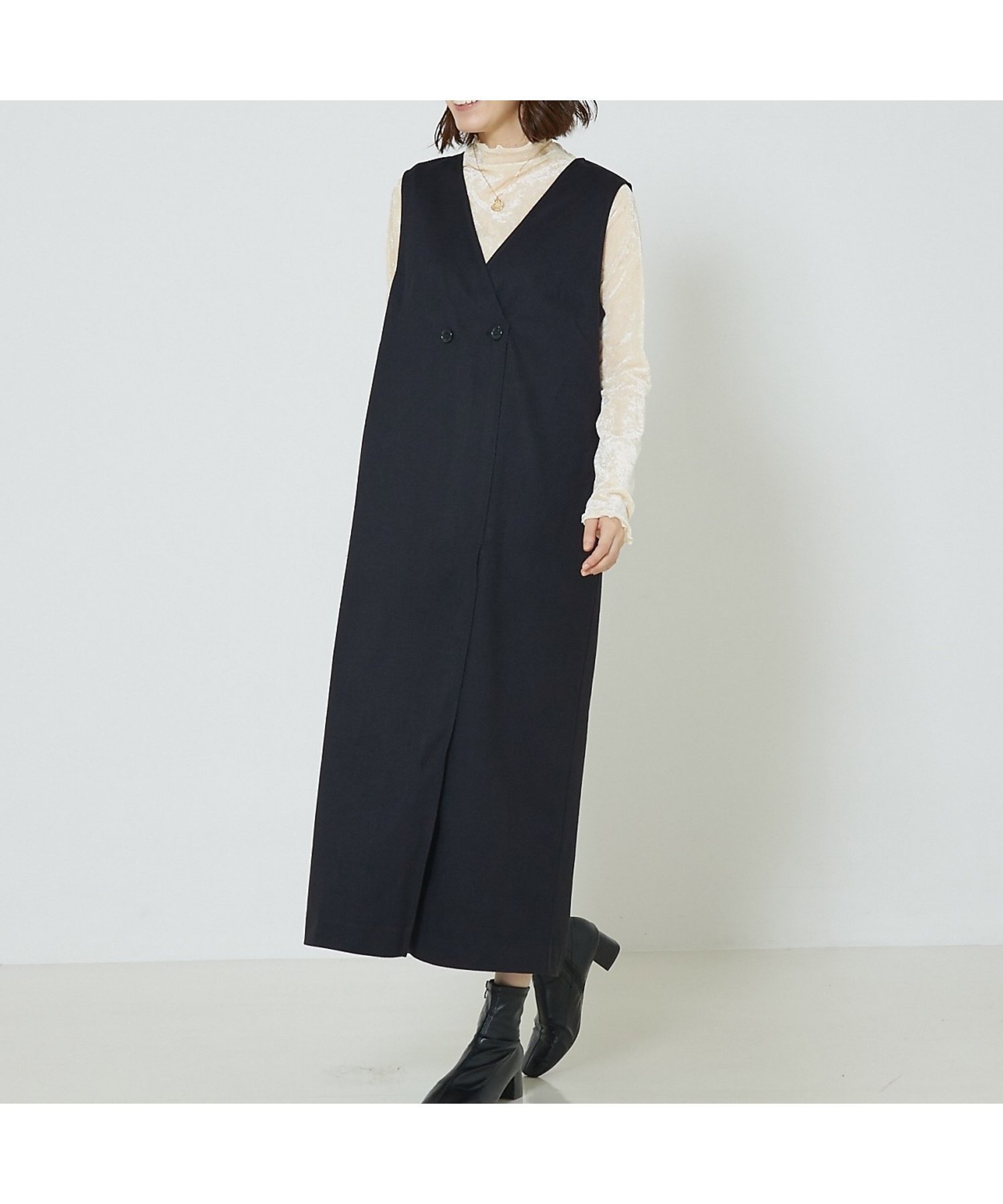 【アバハウスマヴィ/abahouse mavie】の【大人のいちまんワンピ】ウォームジャージージレ風ジャンスカ インテリア・キッズ・メンズ・レディースファッション・服の通販 founy(ファニー) 　ファッション　Fashion　レディースファッション　Fashion for Women　アウター　Coat / Outerwear Collection　おすすめ　Recommended / Our Picks　インナー　Innerwear　ウォーム　Warm Fabric　オケージョン　Occasion Wear　カットソー　Cut and Sewn Top　シンプル　Simple, Minimal　ストライプ　Stripe, Striped Pattern　ストレッチ　Stretch, Stretchy Fabric　人気　Popular, Best Seller　ビジネス 仕事 通勤　Business / Work / Commuting　冬　Winter / This Winter　無地　Plain, Solid Color　ブラック|ID: prp329100004766146 ipo3291000000034508616