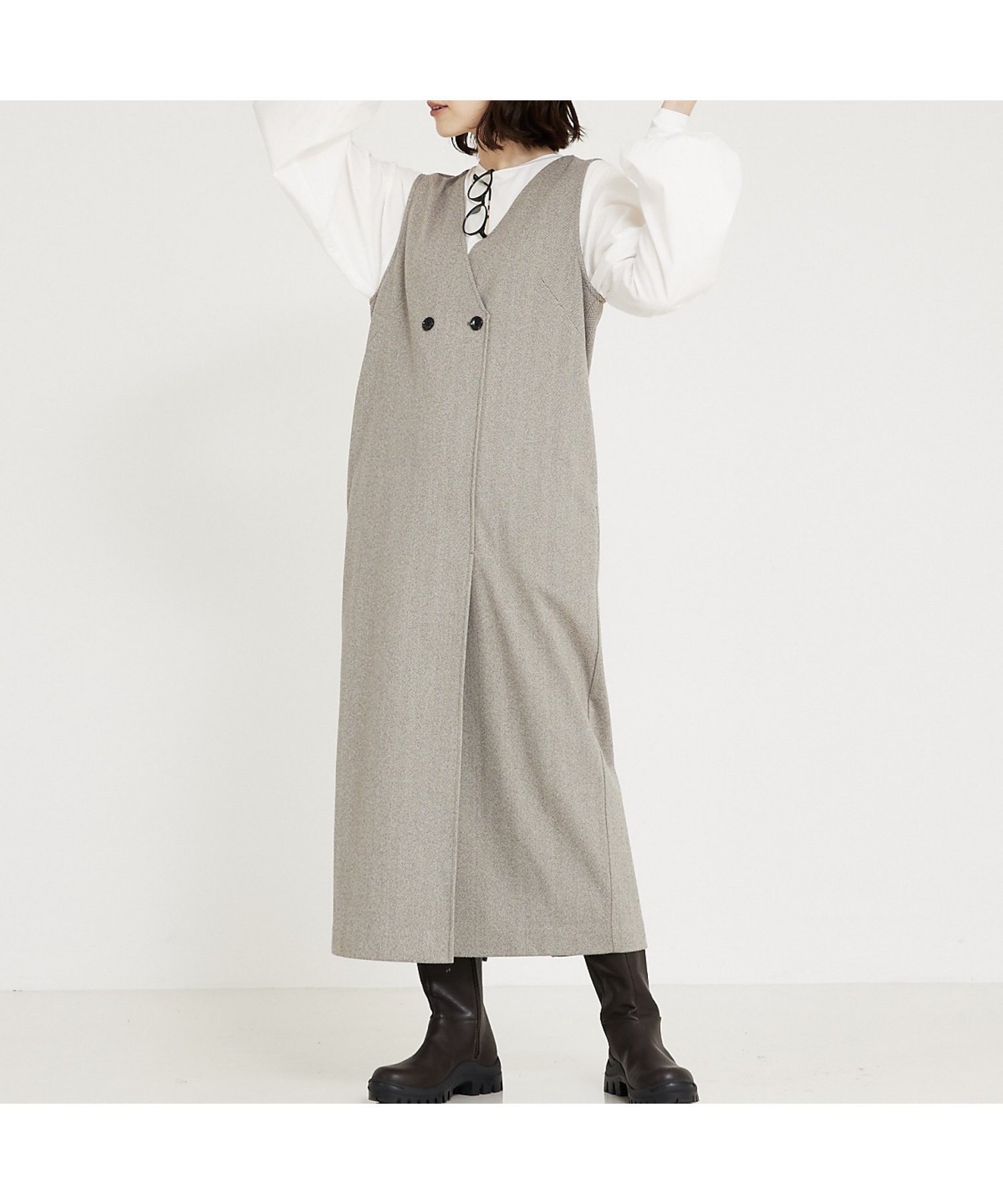 【アバハウスマヴィ/abahouse mavie】の【大人のいちまんワンピ】ウォームジャージージレ風ジャンスカ インテリア・キッズ・メンズ・レディースファッション・服の通販 founy(ファニー) 　ファッション　Fashion　レディースファッション　Fashion for Women　アウター　Coat / Outerwear Collection　おすすめ　Recommended / Our Picks　インナー　Innerwear　ウォーム　Warm Fabric　オケージョン　Occasion Wear　カットソー　Cut and Sewn Top　シンプル　Simple, Minimal　ストライプ　Stripe, Striped Pattern　ストレッチ　Stretch, Stretchy Fabric　人気　Popular, Best Seller　ビジネス 仕事 通勤　Business / Work / Commuting　冬　Winter / This Winter　無地　Plain, Solid Color　ベージュ|ID: prp329100004766146 ipo3291000000034508620