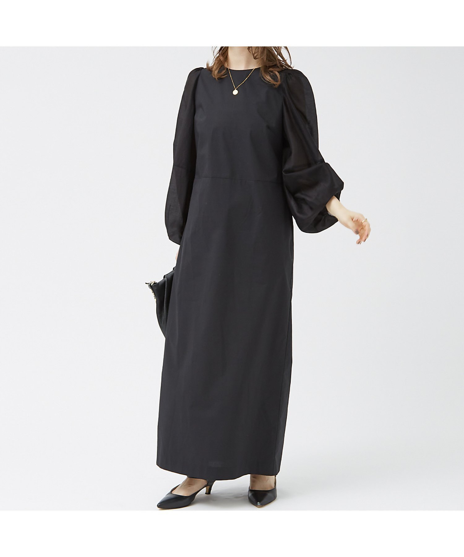 【ルージュヴィフラクレ/Rouge vif la cle】のバルーンシアースリーブワンピース インテリア・キッズ・メンズ・レディースファッション・服の通販 founy(ファニー) 　ファッション　Fashion　レディースファッション　Fashion for Women　ワンピース　Dresses　シンプル　Simple, Minimal　ストレート　Straight, Straight Cut　トレンド　Trend, Trending Now　リラックス　Relax, Relaxed Fit　ブラック|ID: prp329100004766152 ipo3291000000034508655