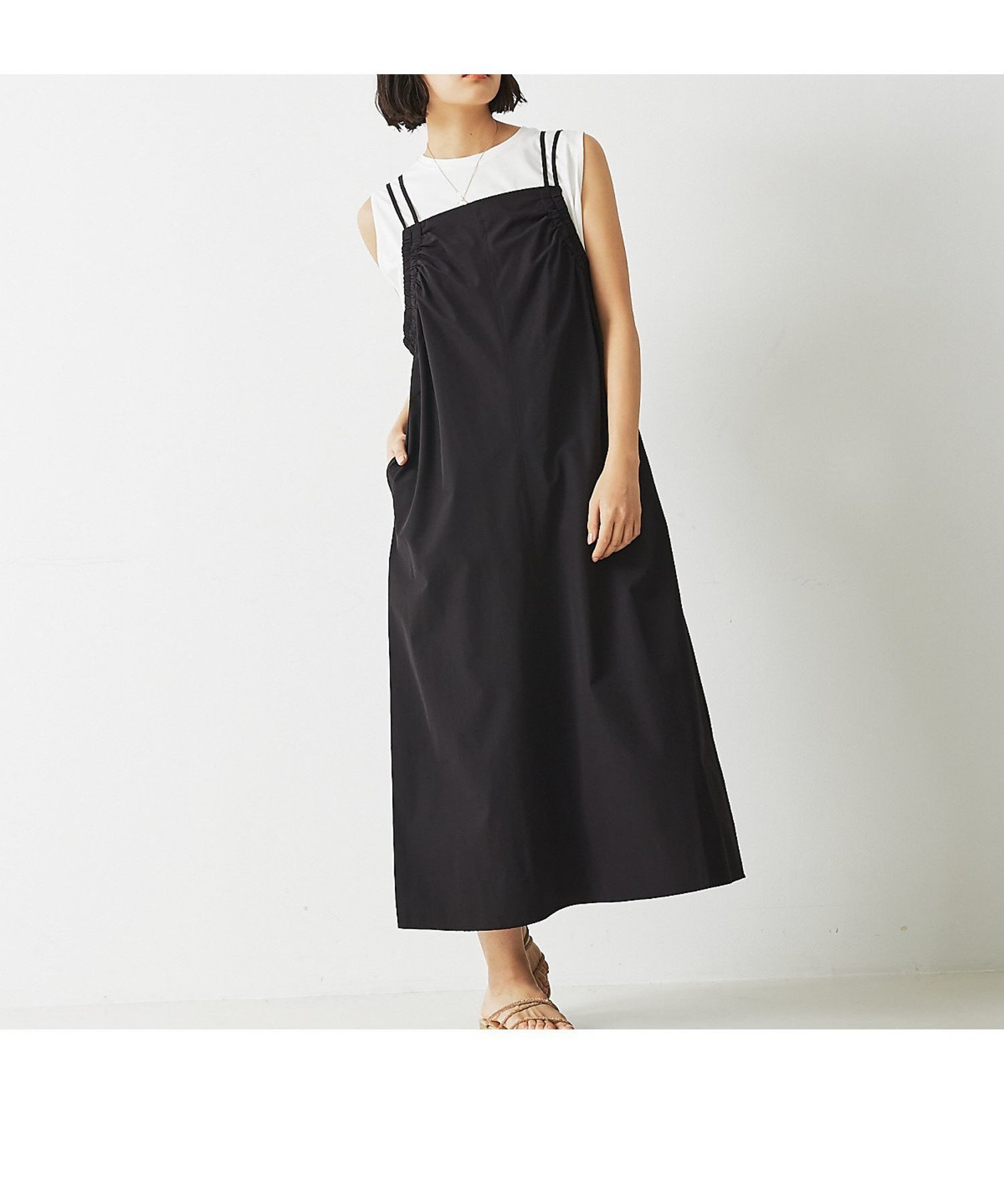 【アバハウスマヴィ/abahouse mavie】の【大人のいちまんワンピ】ギャザーキャミワンピ インテリア・キッズ・メンズ・レディースファッション・服の通販 founy(ファニー) 　ファッション　Fashion　レディースファッション　Fashion for Women　ワンピース　Dresses　キャミソールワンピース　Camisole Dresses　おすすめ　Recommended / Our Picks　インナー　Innerwear　キャミソール　Camisole, Spaghetti Strap Top　ギャザー　Gathered, Ruffled　シアー　Sheer, See-Through　シンプル　Simple, Minimal　ストレッチ　Stretch, Stretchy Fabric　リゾート　Resort, Vacation Style　春　Spring　水着　Swimsuit, Swimwear　秋　Autumn　ブラック|ID: prp329100004766157 ipo3291000000034508695