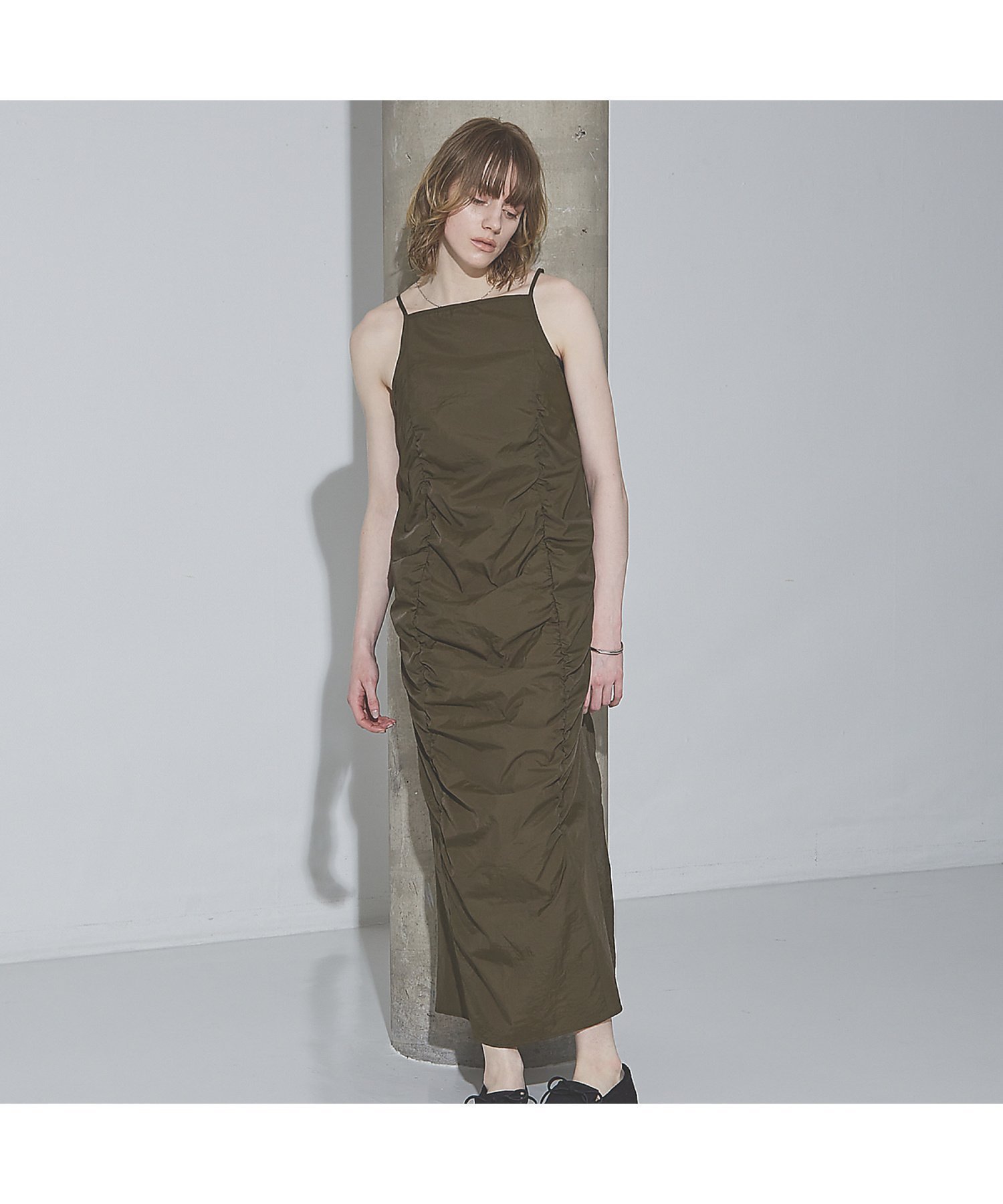 【ノミネ/NOMINE】のギャザー キャミワンピース インテリア・キッズ・メンズ・レディースファッション・服の通販 founy(ファニー) 　ファッション　Fashion　レディースファッション　Fashion for Women　ワンピース　Dresses　キャミソールワンピース　Camisole Dresses　おすすめ　Recommended / Our Picks　インナー　Innerwear　キャミワンピース　Cami Dress, Slip Dress　ギャザー　Gathered, Ruffled　シンプル　Simple, Minimal　フロント　Front, Front Design　ロング　Long, Long-Length　ワッシャー　Washer, Crinkled Finish　再入荷　Restock / Back in Stock　カーキ|ID: prp329100004766175 ipo3291000000034508818