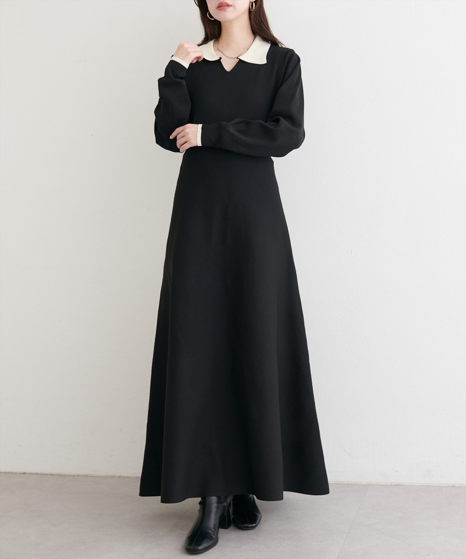 【ナチュラルクチュール/natural couture】の【WEB限定】配色衿付きニットワンピース インテリア・キッズ・メンズ・レディースファッション・服の通販 founy(ファニー) ファッション Fashion レディースファッション Fashion for Women ワンピース Dresses ニットワンピース Knit Dresses アクセサリー Fashion Accessories イヤリング Earrings カーディガン Cardigan, Knitwear クラシカル Classical, Vintage-Inspired シューズ Shoes, Footwear ジャケット Jacket, Outerwear スニーカー Sneakers, Trainers ダウン Down, Puffer デコルテ Décolleté, Neckline なめらか Smooth, Silky Texture ネックレス Necklace, Pendant Necklace パール Pearl, Pearl Accent フィット Fit, Slim Fit フラット Flat, Flat Shoes フレア Flare, Flared ポケット Pocket, Pocket Detail リラックス Relax, Relaxed Fit 再入荷 Restock / Back in Stock おすすめ Recommended / Our Picks エレガント 上品 Elegant 2025年 2025 2025-2026秋冬・A/W Autumn/Winter 2025–26 AW25–26 ブラック|ID: prp329100004766181 ipo3291000000034508868