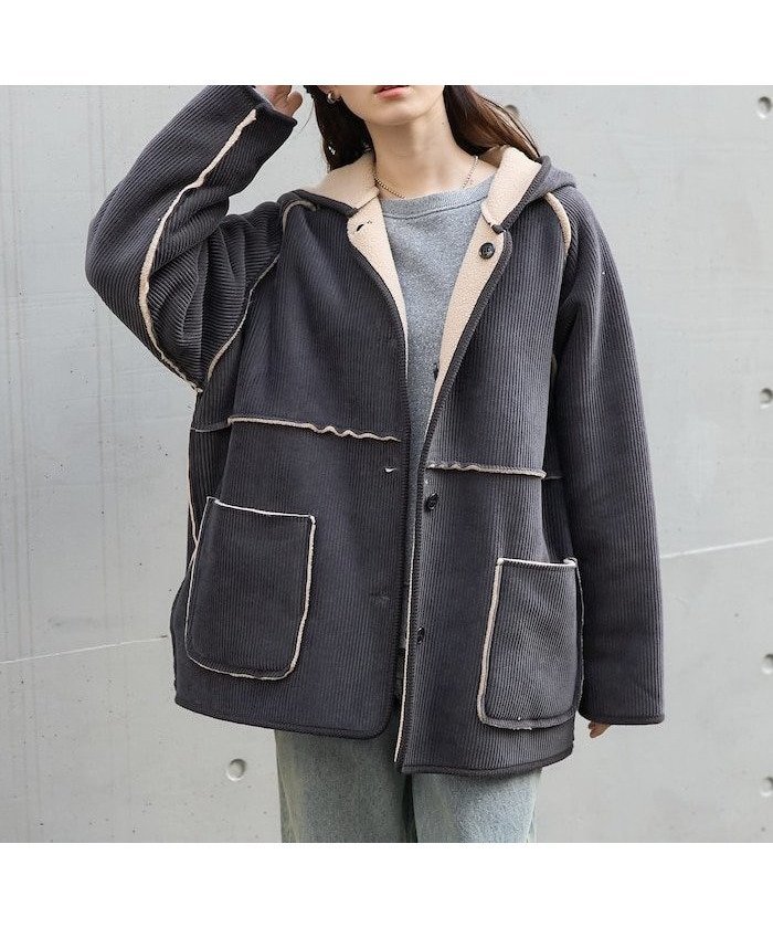 【フリークスストア/FREAK'S STORE】のリバーシブル フード コーデュロイボアジャケット インテリア・キッズ・メンズ・レディースファッション・服の通販 founy(ファニー) 　ファッション　Fashion　レディースファッション　Fashion for Women　アウター　Coat / Outerwear Collection　レディースジャケット・軽アウター　Jackets　冬　Winter / This Winter　ウォーム　Warm Fabric　コーデュロイ　Corduroy, Cord Fabric　パイピング　Piping, Trim Design　ポケット　Pocket, Pocket Detail　リバーシブル　Reversible, Two-Sided　人気　Popular, Best Seller　A/W・秋冬　Autumn/Winter　軽量　Lightweight, Ultra Light　チャコールグレー|ID: prp329100004766199 ipo3291000000034508992