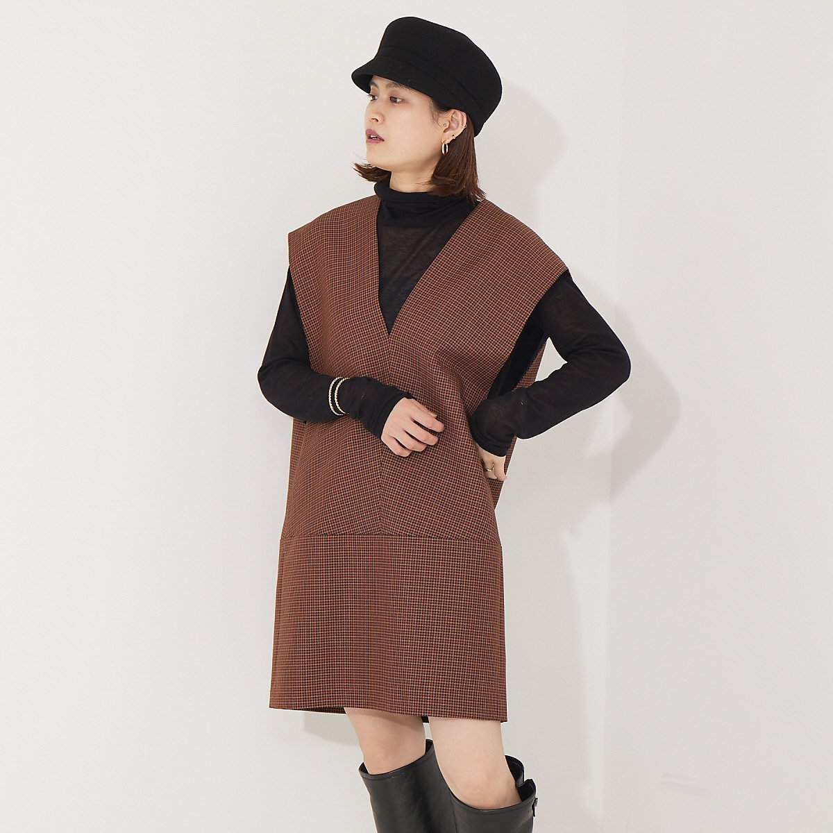 【ルージュヴィフラクレ/Rouge vif la cle】のチェックVネックワンピース 人気、トレンドファッション・服の通販 founy(ファニー) 　ファッション　Fashion　レディースファッション　Fashion for Women　ワンピース　Dresses　インナー　Innerwear　タートルネック　Turtleneck, High Neck　チェック　Check, Plaid, Tartan　チュニック　Tunic, Long Top　デニム　Denim, Jeans Material　トレンド　Trend, Trending Now　バランス　Balance, Style Balance　ボックス　Boxy, Box Shape　ロング　Long, Long-Length　秋　Autumn　 other-1|ID: prp329100004766204 ipo3291000000034509017