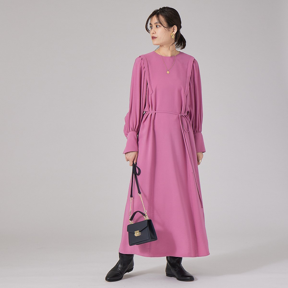 【ルージュヴィフラクレ/Rouge vif la cle】のパフスリーブワンピース インテリア・キッズ・メンズ・レディースファッション・服の通販 founy(ファニー) 　ファッション　Fashion　レディースファッション　Fashion for Women　ワンピース　Dresses　おすすめ　Recommended / Our Picks　カフス　Cuff Design　キュプラ　Cupro, Eco Fabric　ギャザー　Gathered, Ruffled　シンプル　Simple, Minimal　トレンド　Trend, Trending Now　フォーマル　Formal, Dressy　ロング　Long, Long-Length　秋　Autumn　ピンク|ID: prp329100004766207 ipo3291000000034509034