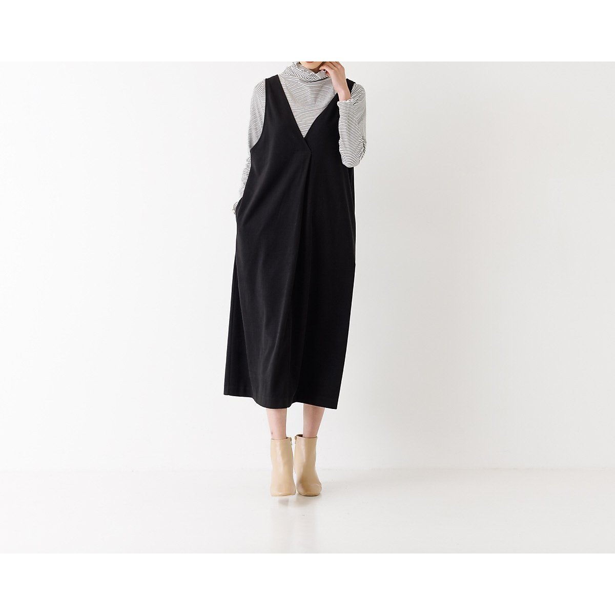 【アバハウスマヴィ/abahouse mavie】の【前後着用可】カルゼジャージーワンピース インテリア・キッズ・メンズ・レディースファッション・服の通販 founy(ファニー) 　ファッション　Fashion　レディースファッション　Fashion for Women　ワンピース　Dresses　ストレッチ　Stretch, Stretchy Fabric　ポケット　Pocket, Pocket Detail　ロング　Long, Long-Length　ブラック|ID: prp329100004766209 ipo3291000000034509049